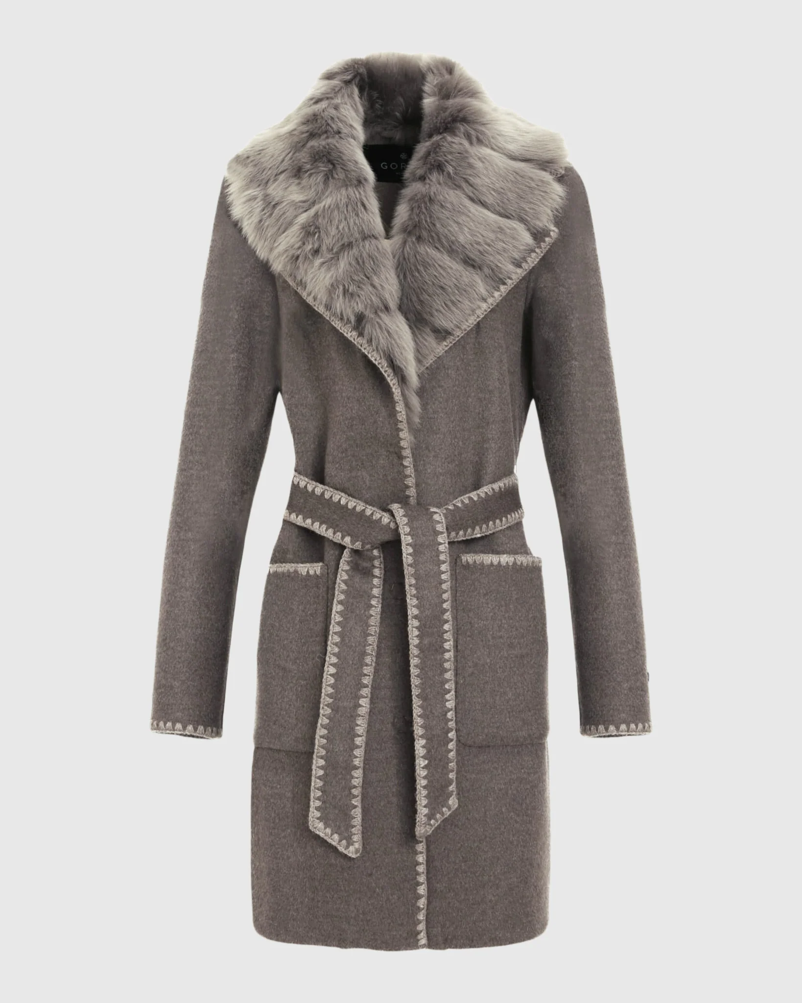 CASHMERE & WOOL STROLLER WITH EMBROIDERY DETAILS AND DETACHABLE MERINILLO SHEARLING LAMB COLLAR - Image 6