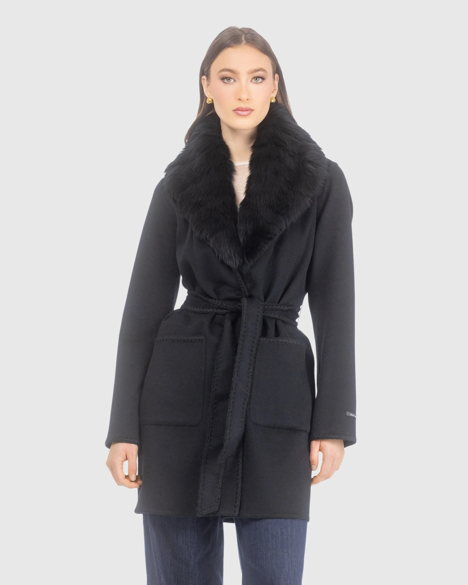 CASHMERE & WOOL STROLLER WITH EMBROIDERY DETAILS AND DETACHABLE MERINILLO SHEARLING LAMB COLLAR - Image 8