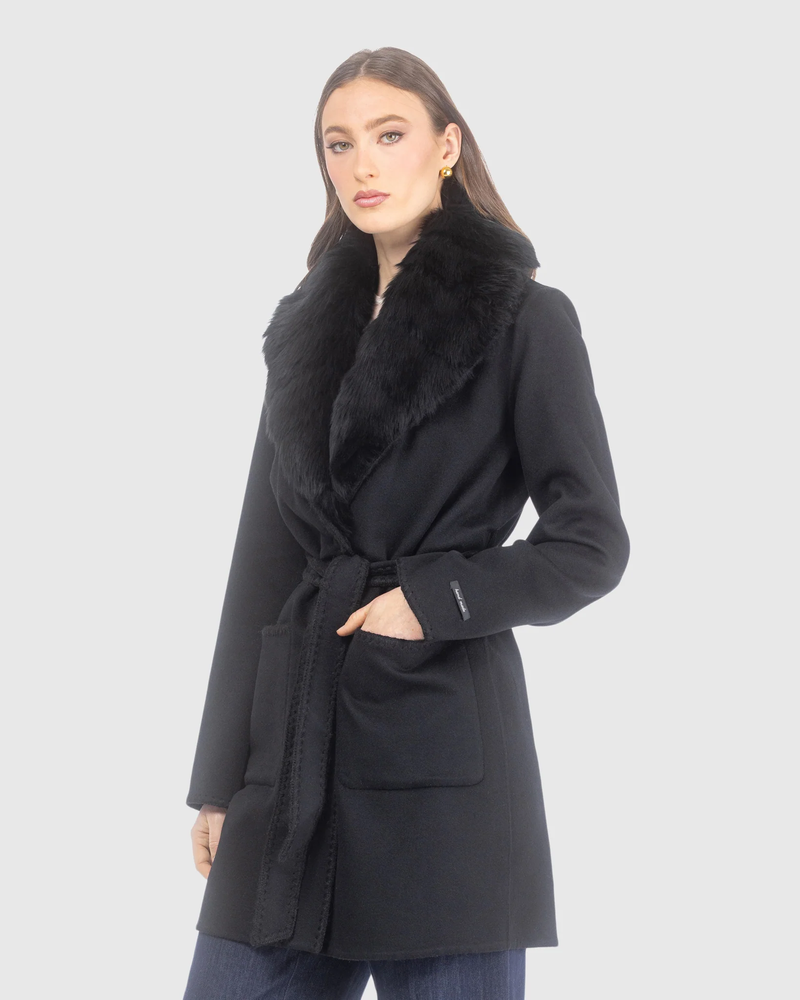 CASHMERE & WOOL STROLLER WITH EMBROIDERY DETAILS AND DETACHABLE MERINILLO SHEARLING LAMB COLLAR - Image 9