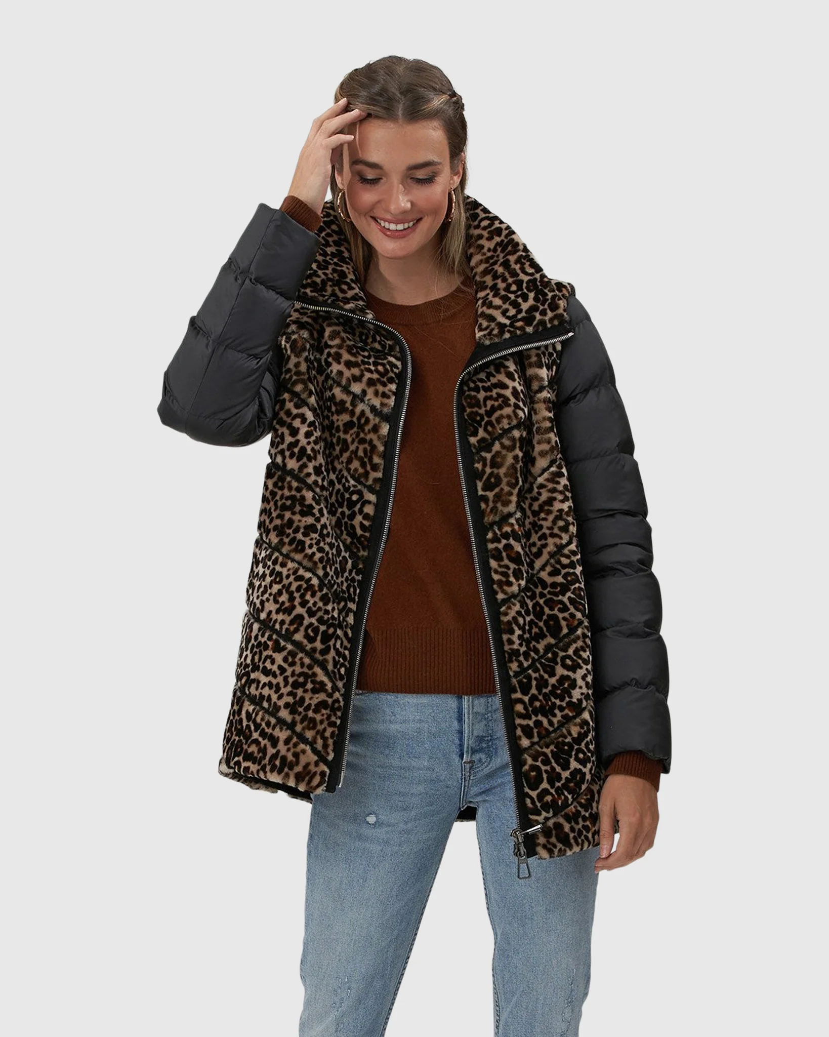 SHEARLING LAMB CHEVRON JACKET WITH DETACHABLE HORIZONTAL QUILTED SLEEVES - Image 3