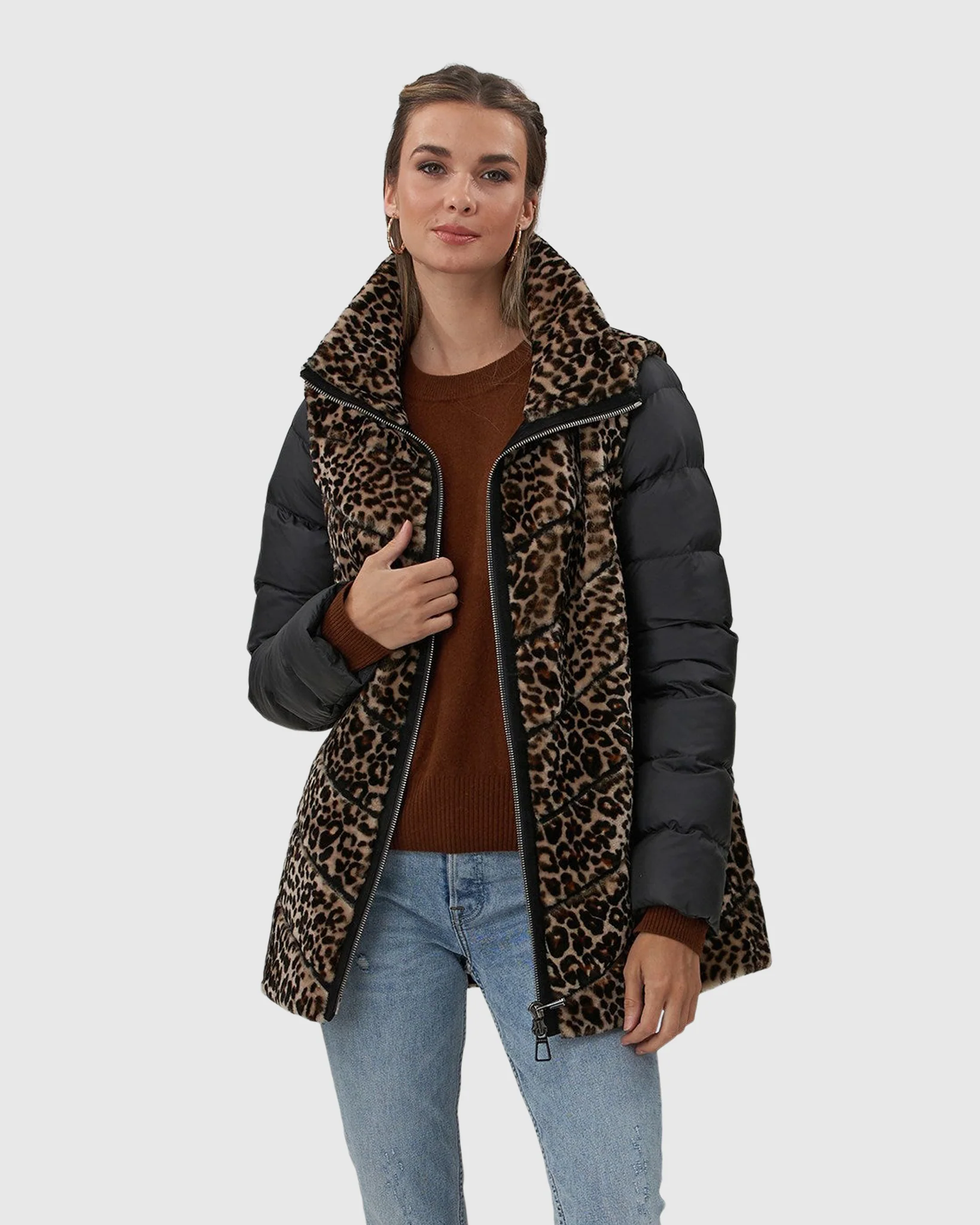 SHEARLING LAMB CHEVRON JACKET WITH DETACHABLE HORIZONTAL QUILTED SLEEVES - Image 4