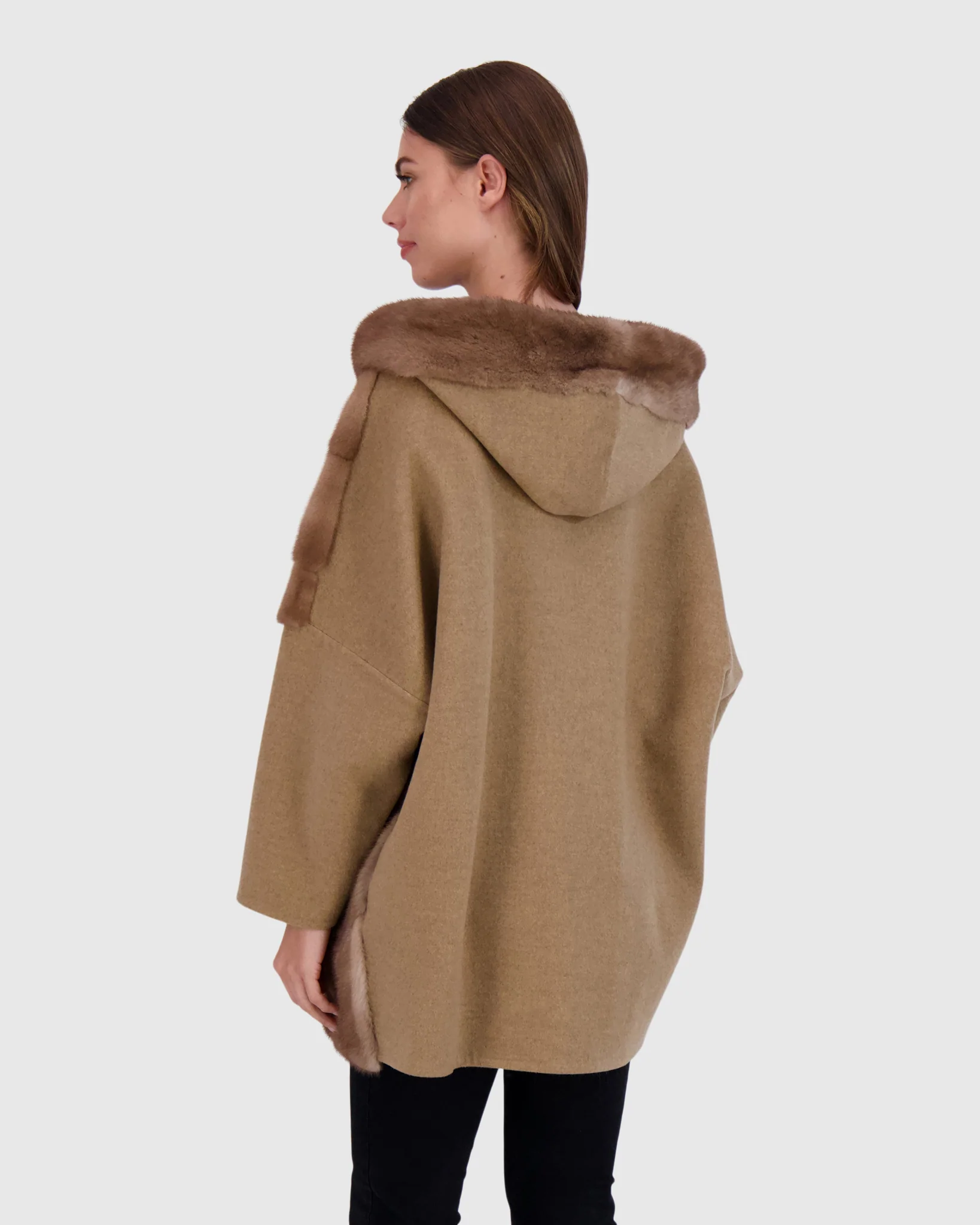 Chevron Mink Jacket with Cashmere Sleeves, Hood - Image 3