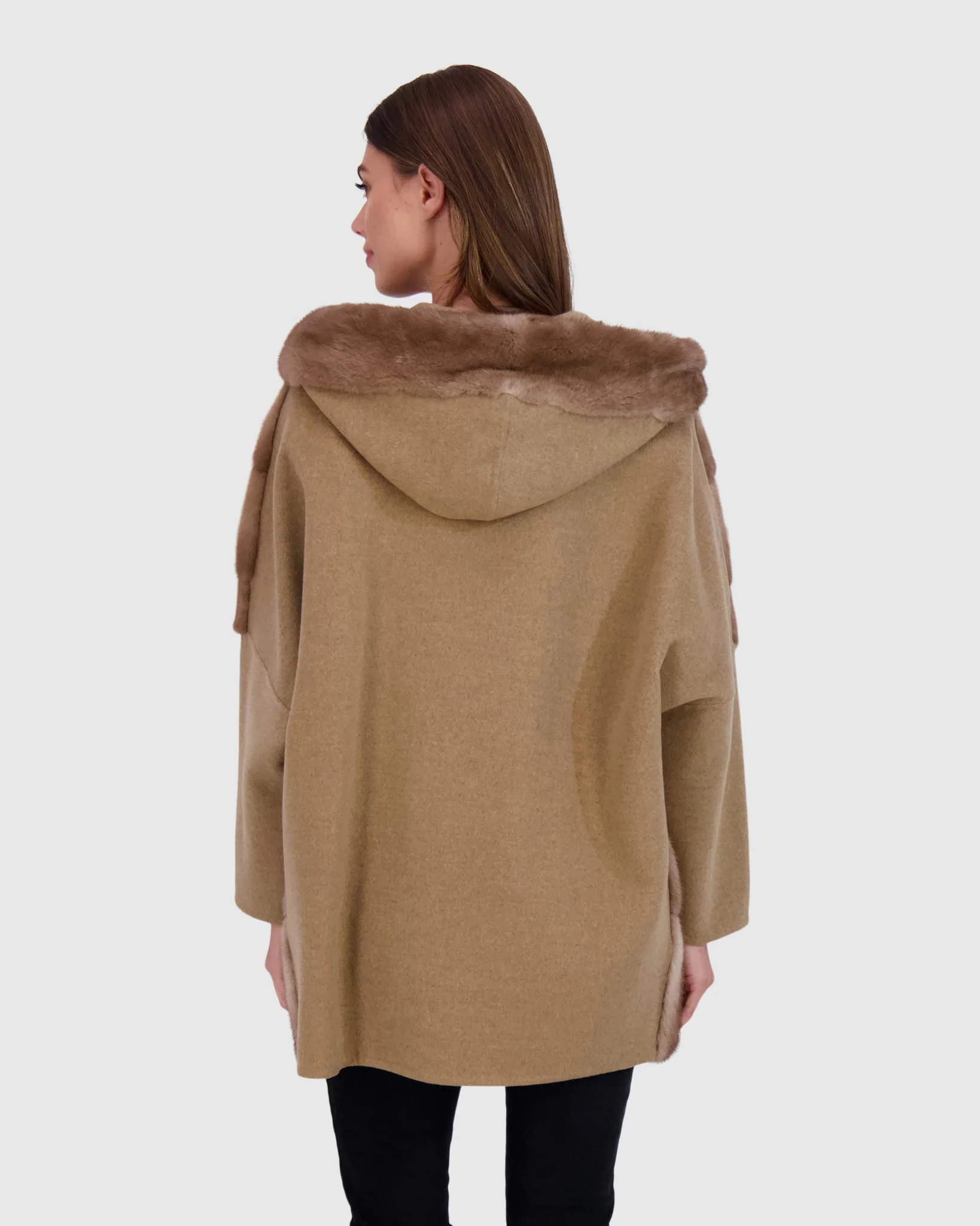 Chevron Mink Jacket with Cashmere Sleeves, Hood - Image 5