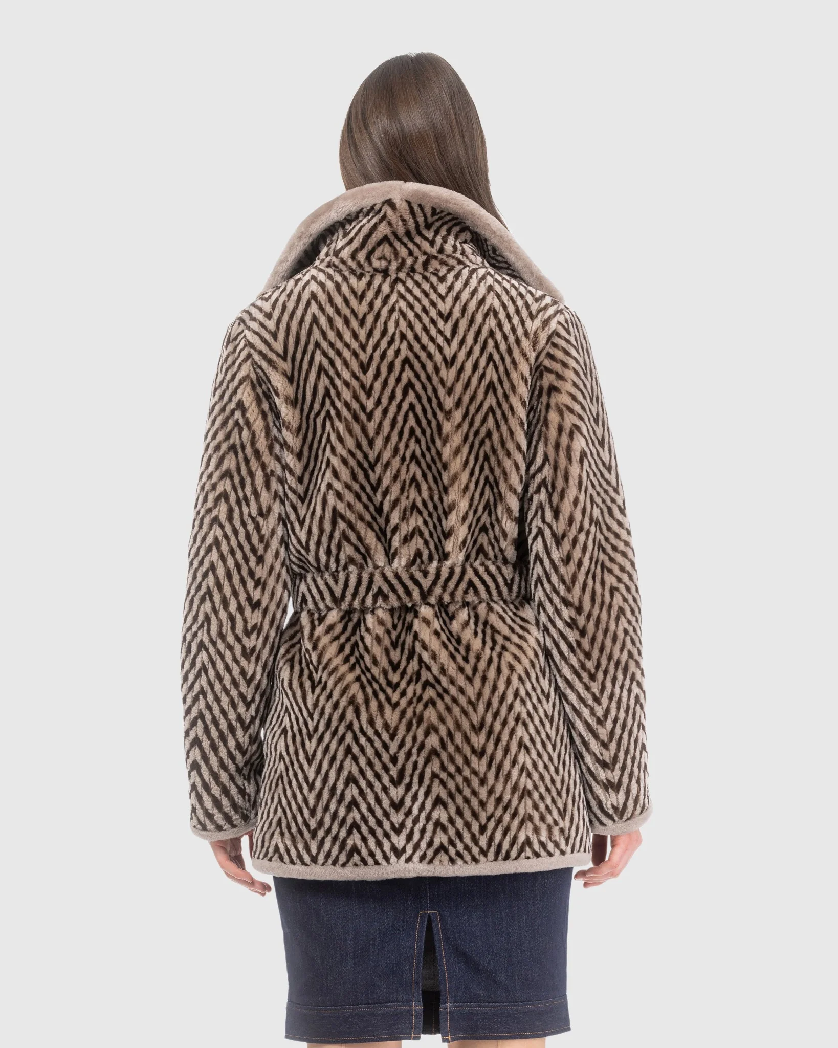 Chevron Printed Grooved Shearling Lamb Jacket - Image 5