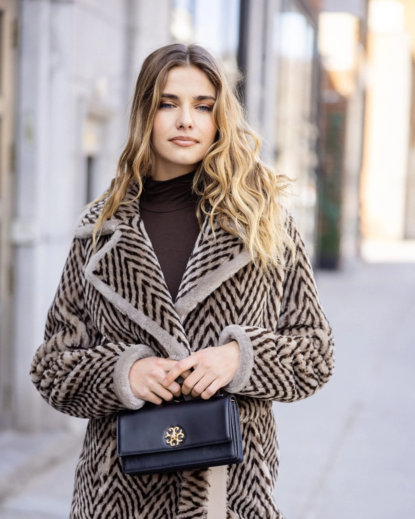 Chevron Printed Grooved Shearling Lamb Jacket - Image 8