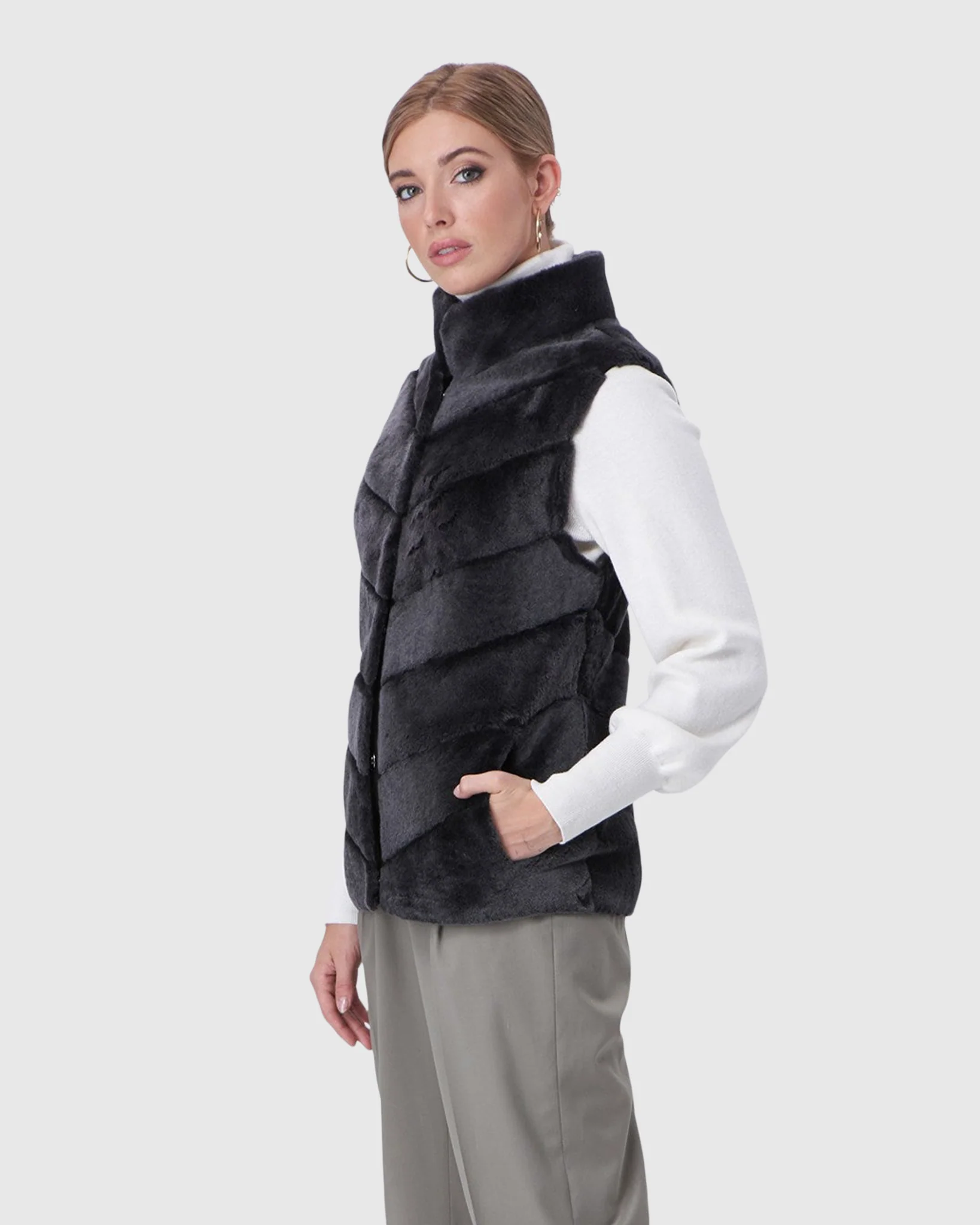 SELECT SHEARLING LAMB CHEVRON VEST - Image 2