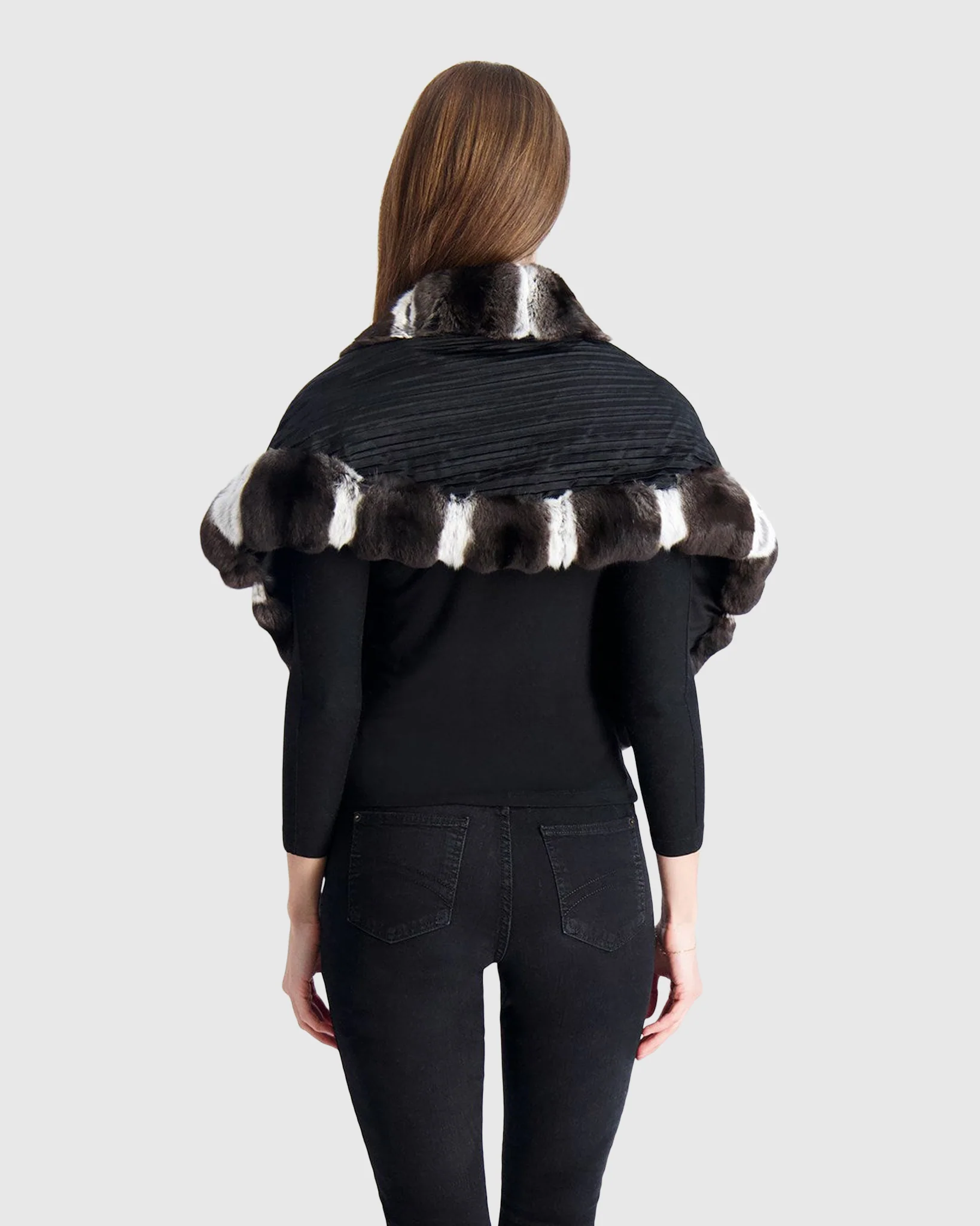 CHINCHILLA STOLE WITH PLEATED FABRIC INSERT - Image 3