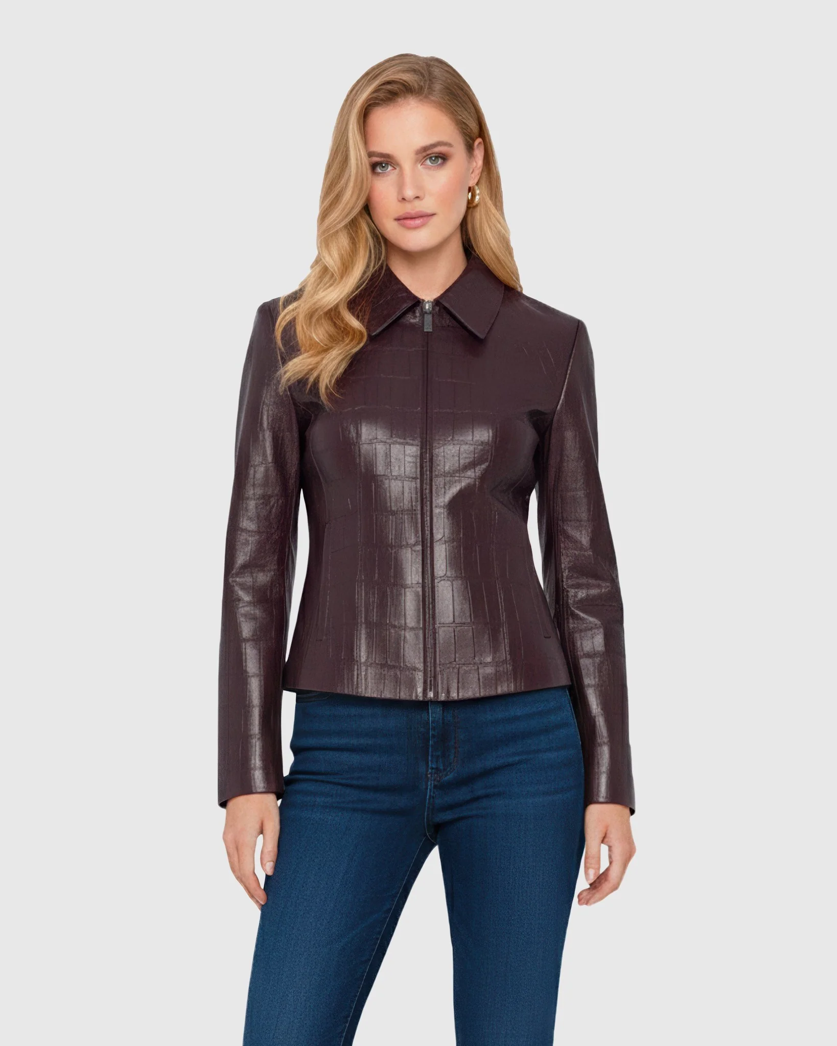 CROCO PRINTED LEATHER ZIP JACKET - Image 2