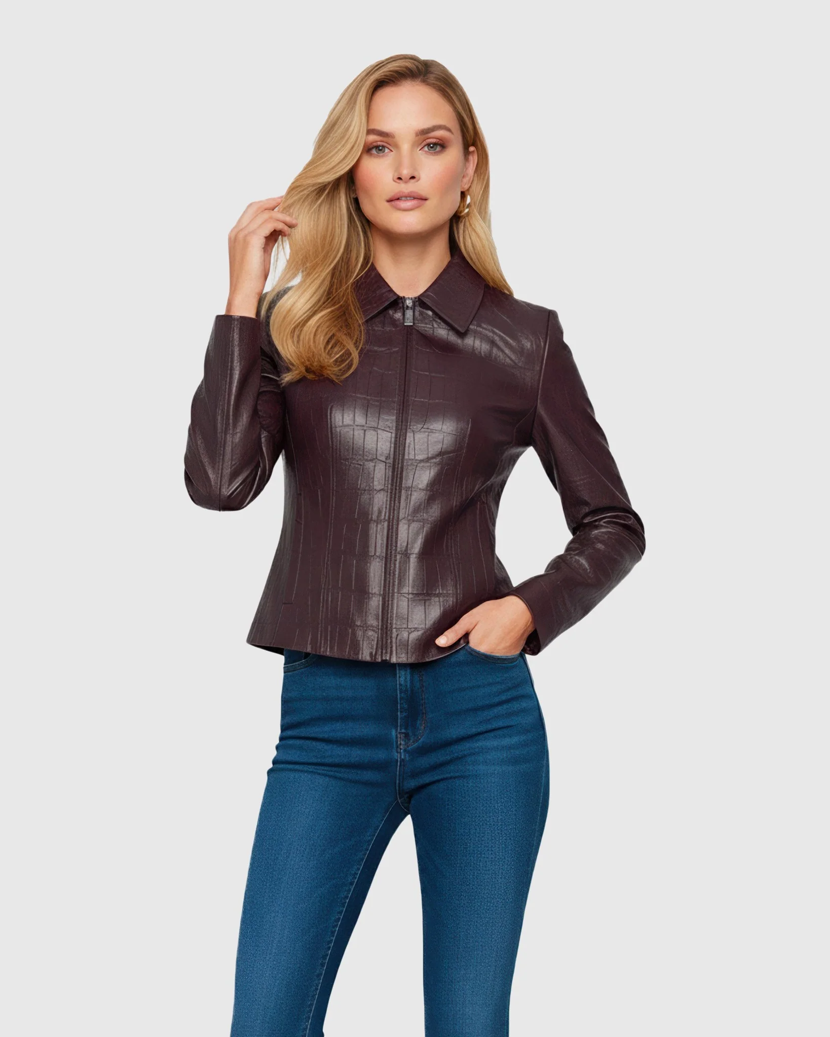 CROCO PRINTED LEATHER ZIP JACKET - Image 4