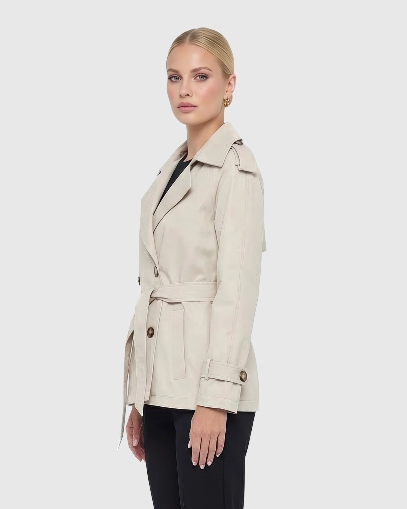 CROPPED FABRIC BELTED TRENCH COAT - Image 3