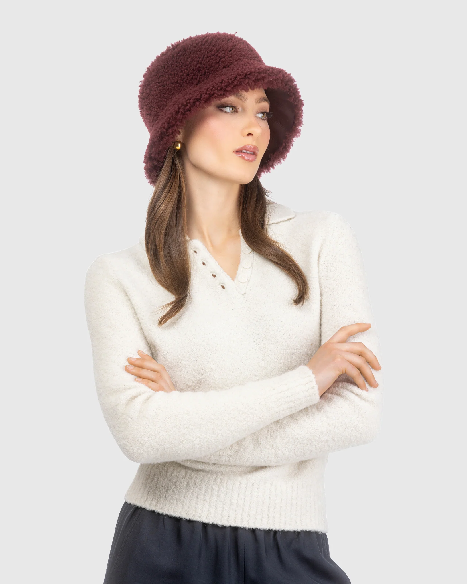 CURLY SHEARLING LAMB REVERSIBLE HAT - Image 2