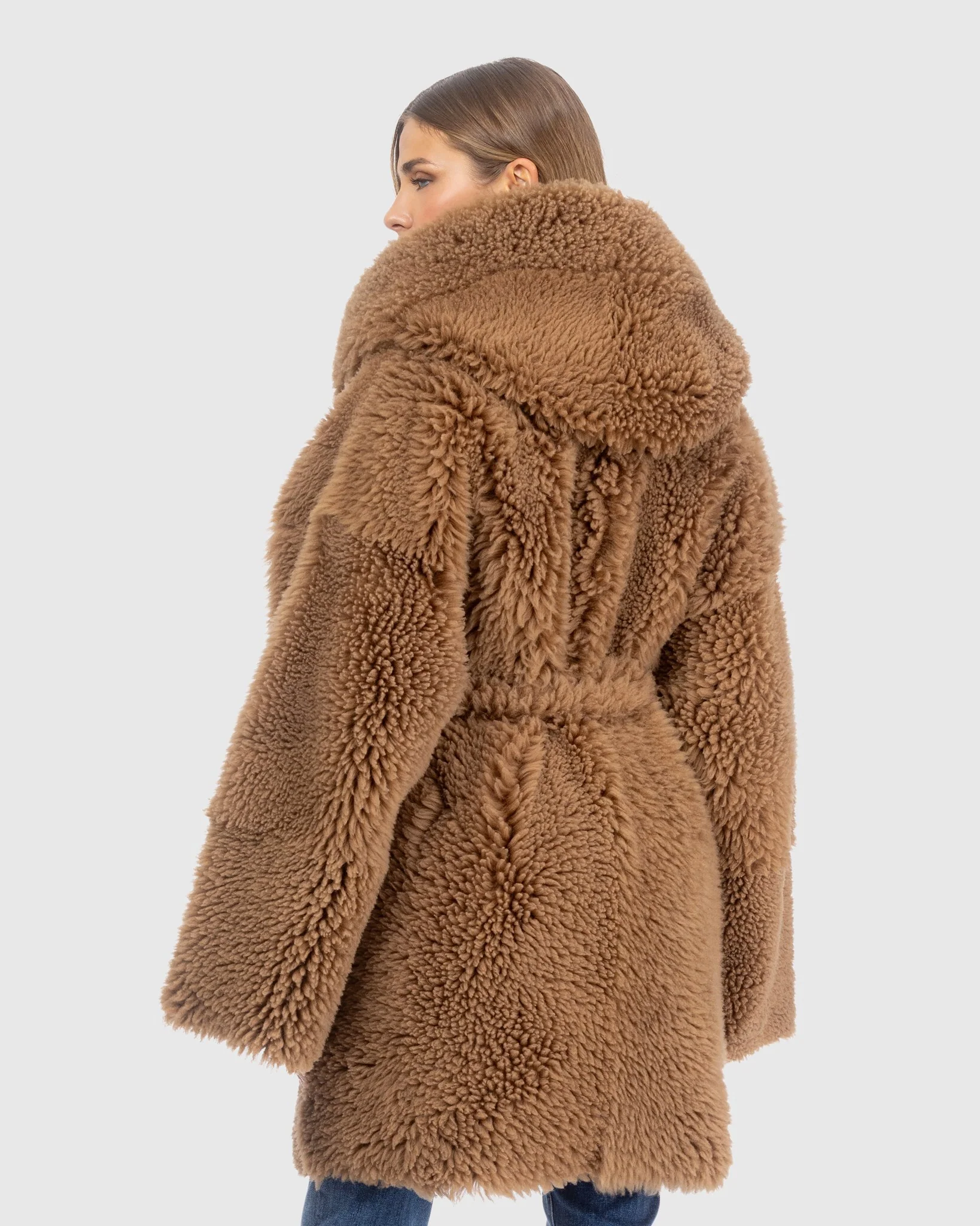 Curly Shearling Lamb Reversible Parka, Belt - Image 4