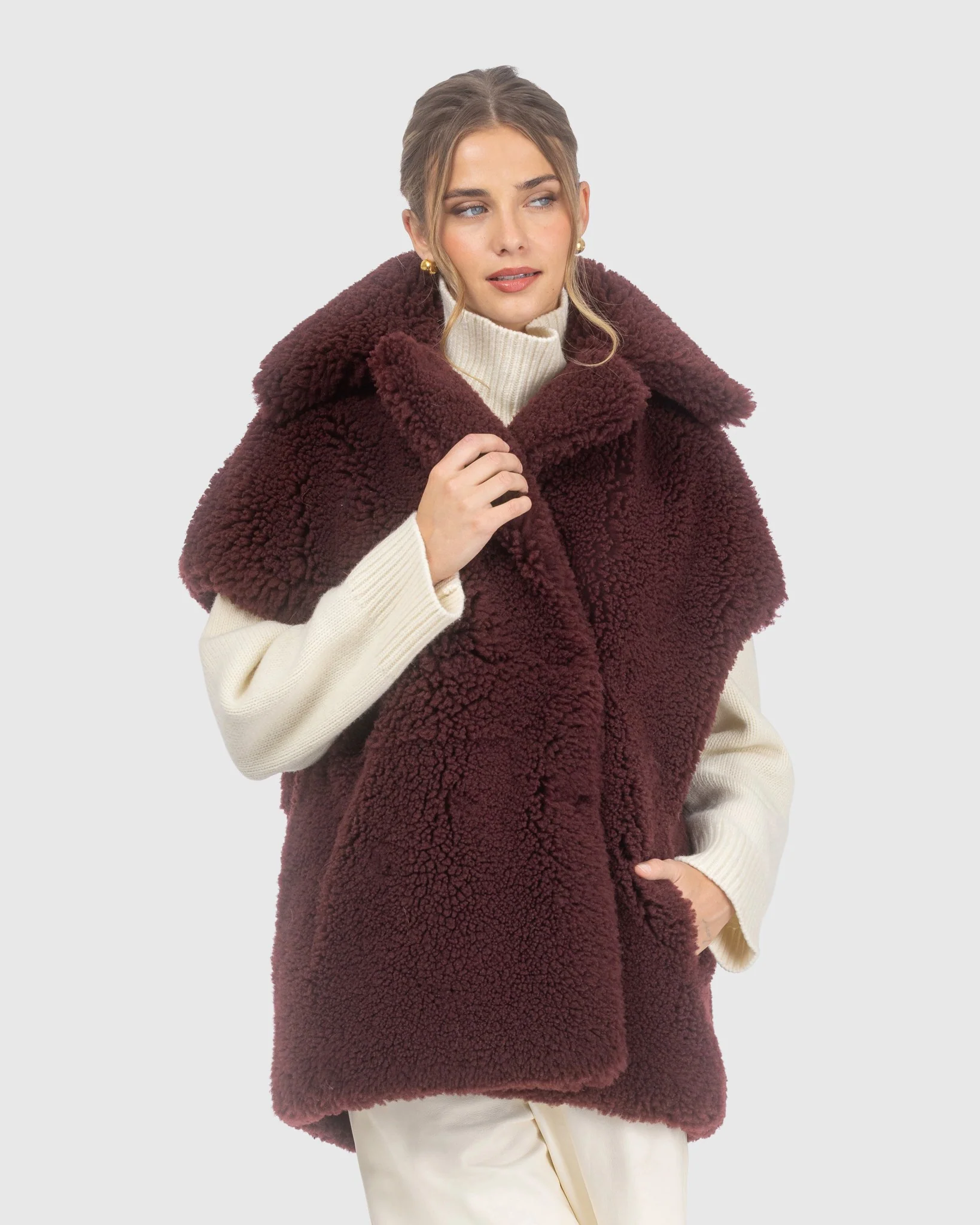 Curly Shearling Lamb Reversible Vest - Image 2