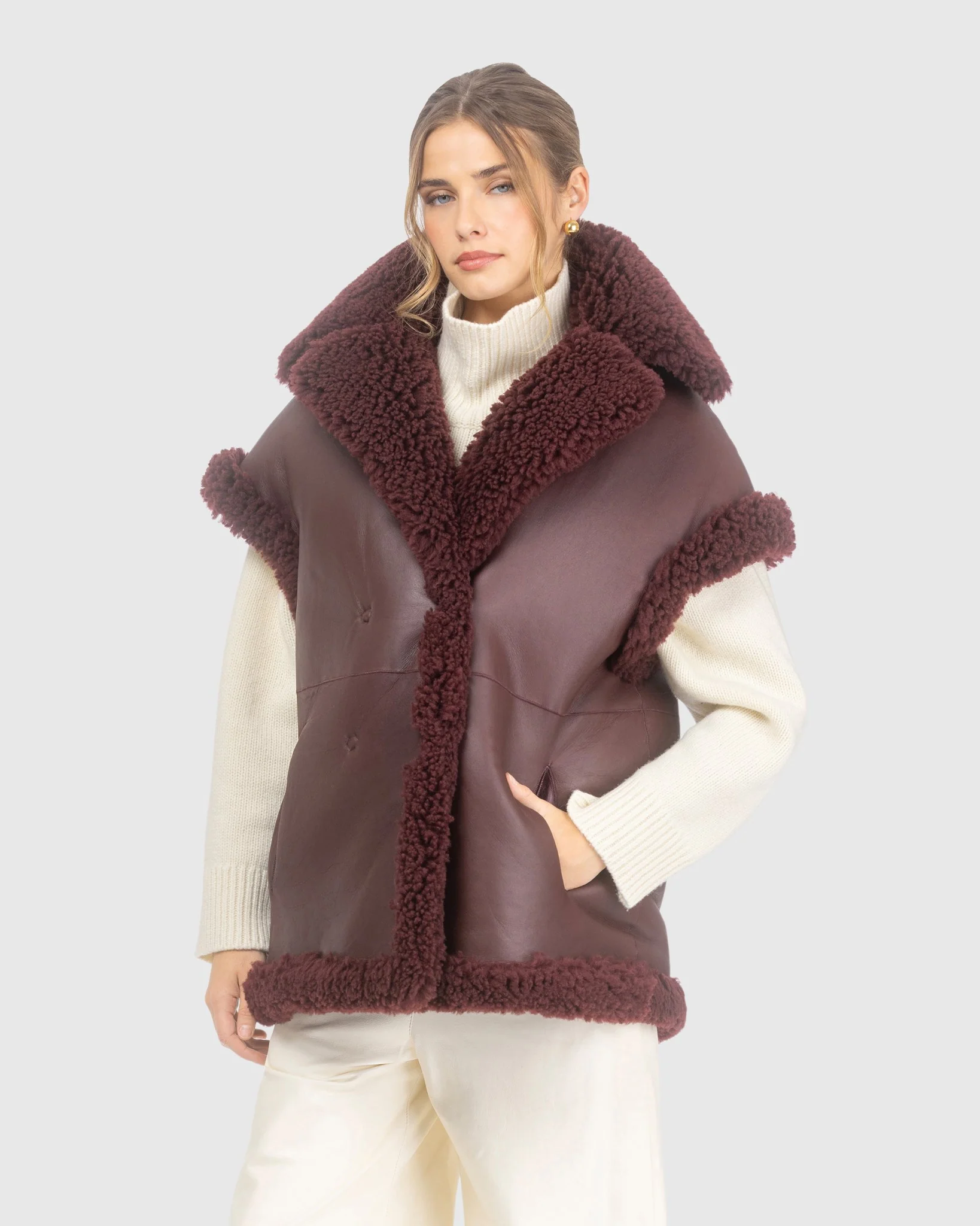 Curly Shearling Lamb Reversible Vest - Image 6