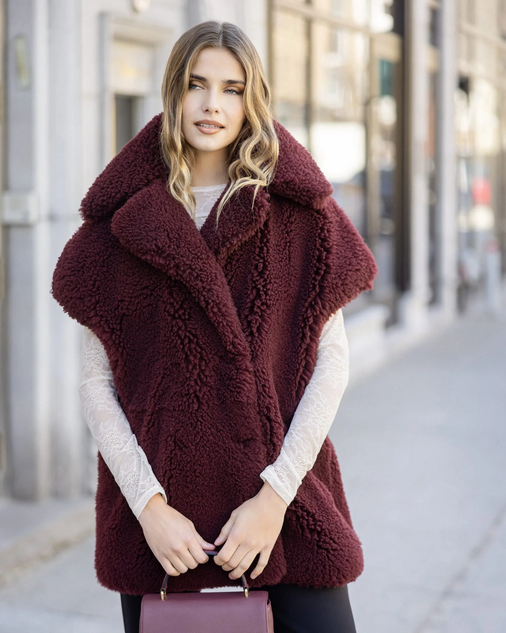 Curly Shearling Lamb Reversible Vest - Image 8