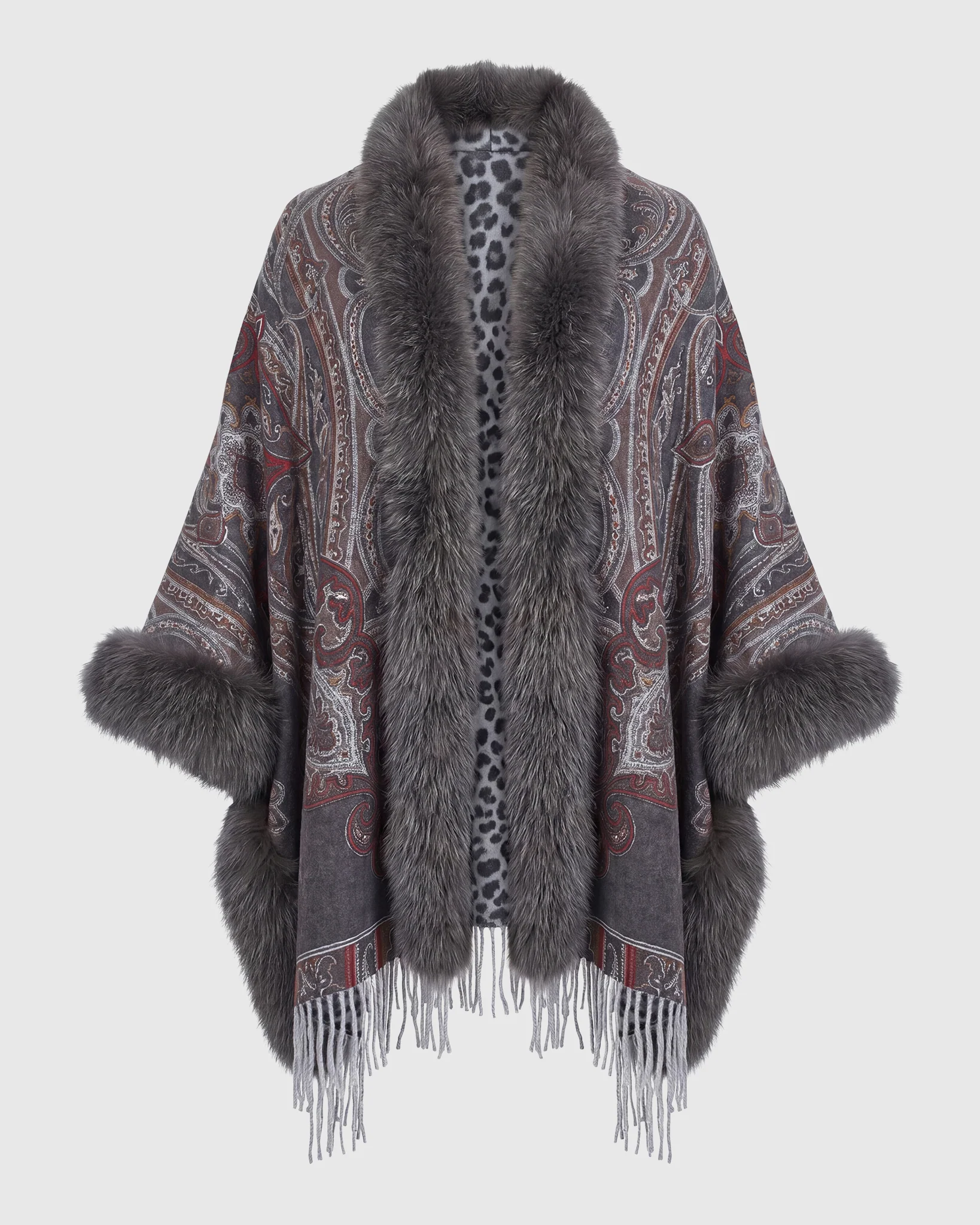 DOUBLE FACE CASHMERE STOLE WITH FOX TAPE TOP AND BOTTOM - Image 6