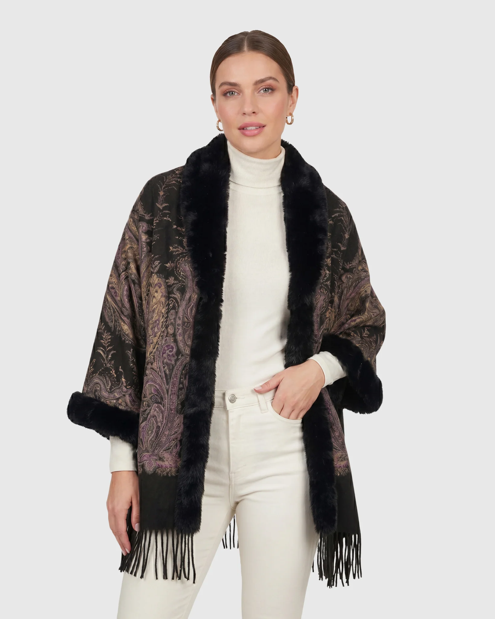DOUBLE FACE CASHMERE STOLE WITH REX RABBIT SQUARE TOP AND BOTTOM - Image 11