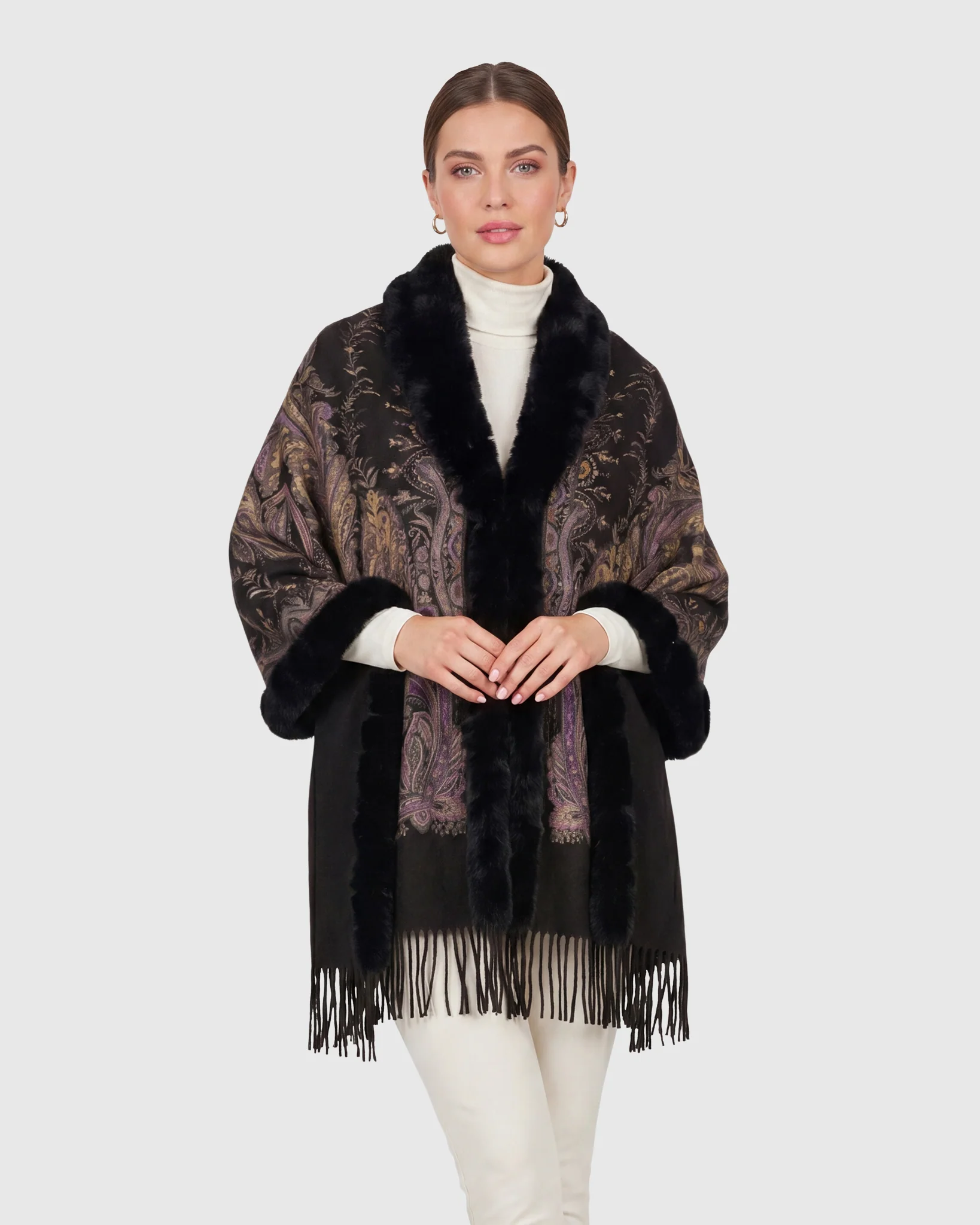 DOUBLE FACE CASHMERE STOLE WITH REX RABBIT SQUARE TOP AND BOTTOM - Image 12