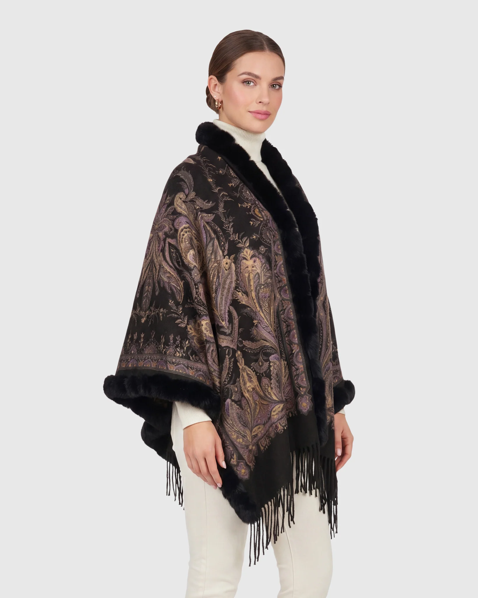 DOUBLE FACE CASHMERE STOLE WITH REX RABBIT SQUARE TOP AND BOTTOM - Image 14