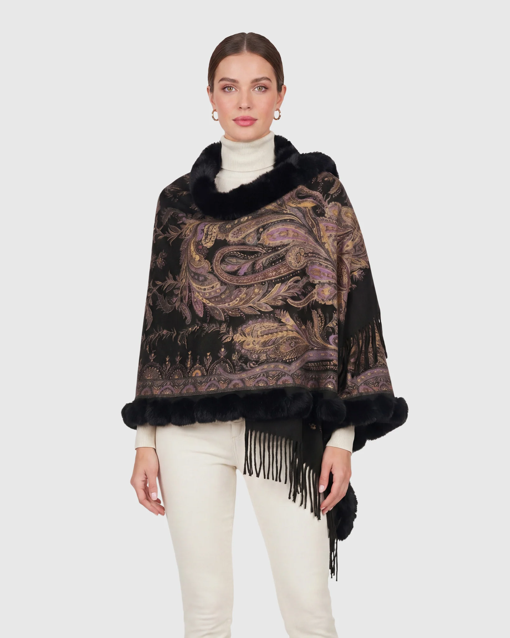 DOUBLE FACE CASHMERE STOLE WITH REX RABBIT SQUARE TOP AND BOTTOM - Image 15
