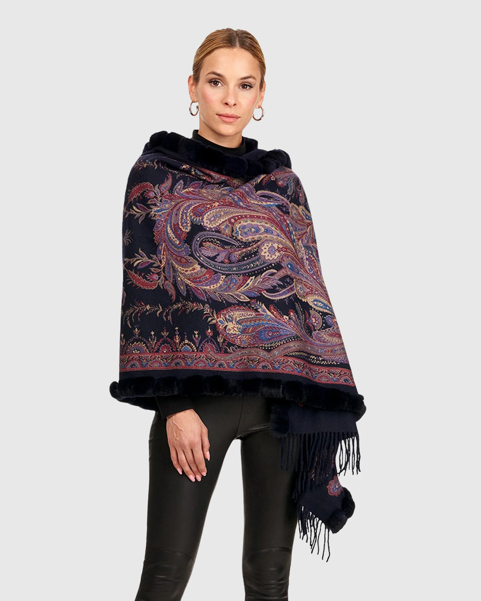 DOUBLE FACE CASHMERE STOLE WITH REX RABBIT SQUARE TOP AND BOTTOM - Image 17