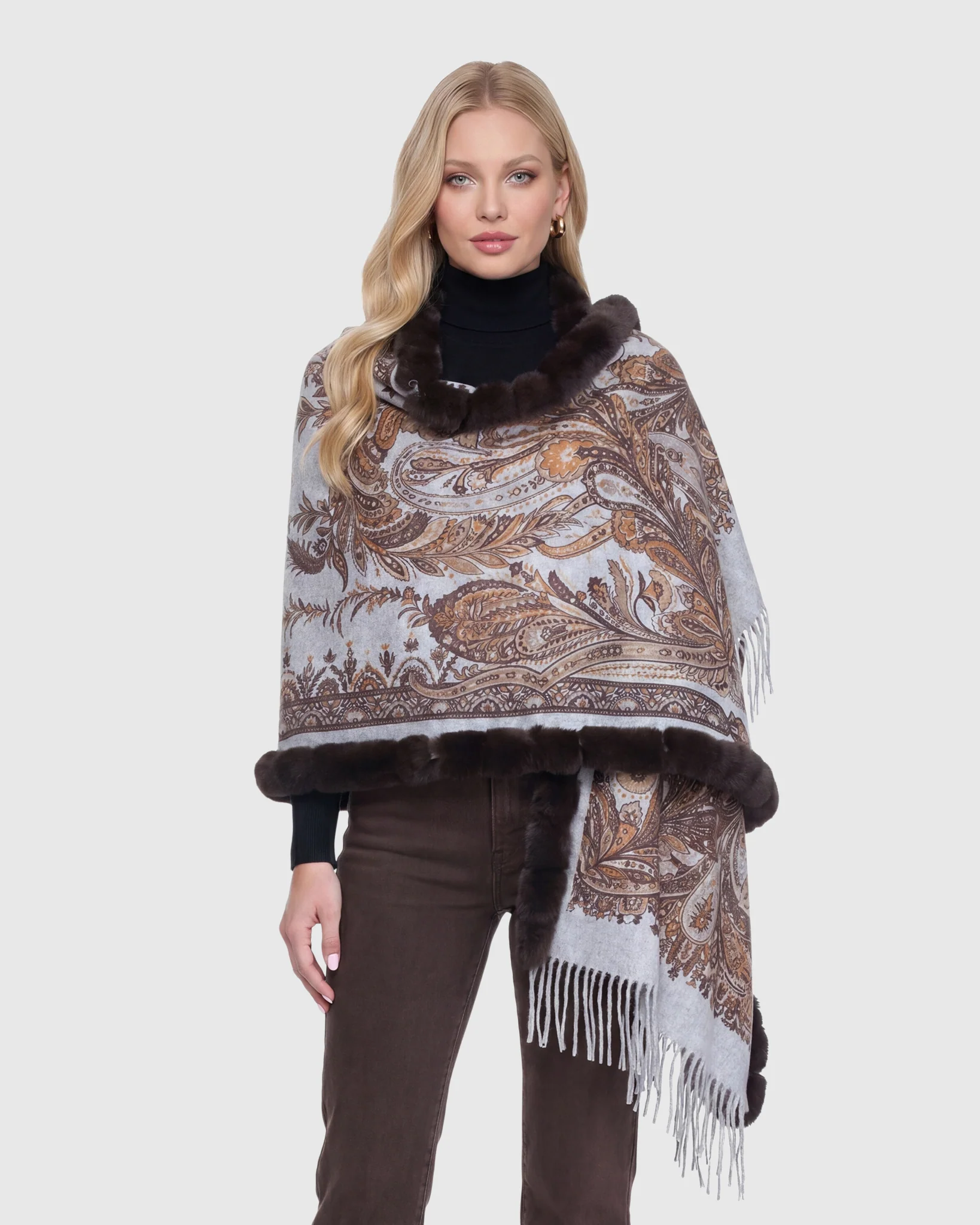 DOUBLE FACE CASHMERE STOLE WITH REX RABBIT SQUARE TOP AND BOTTOM - Image 7