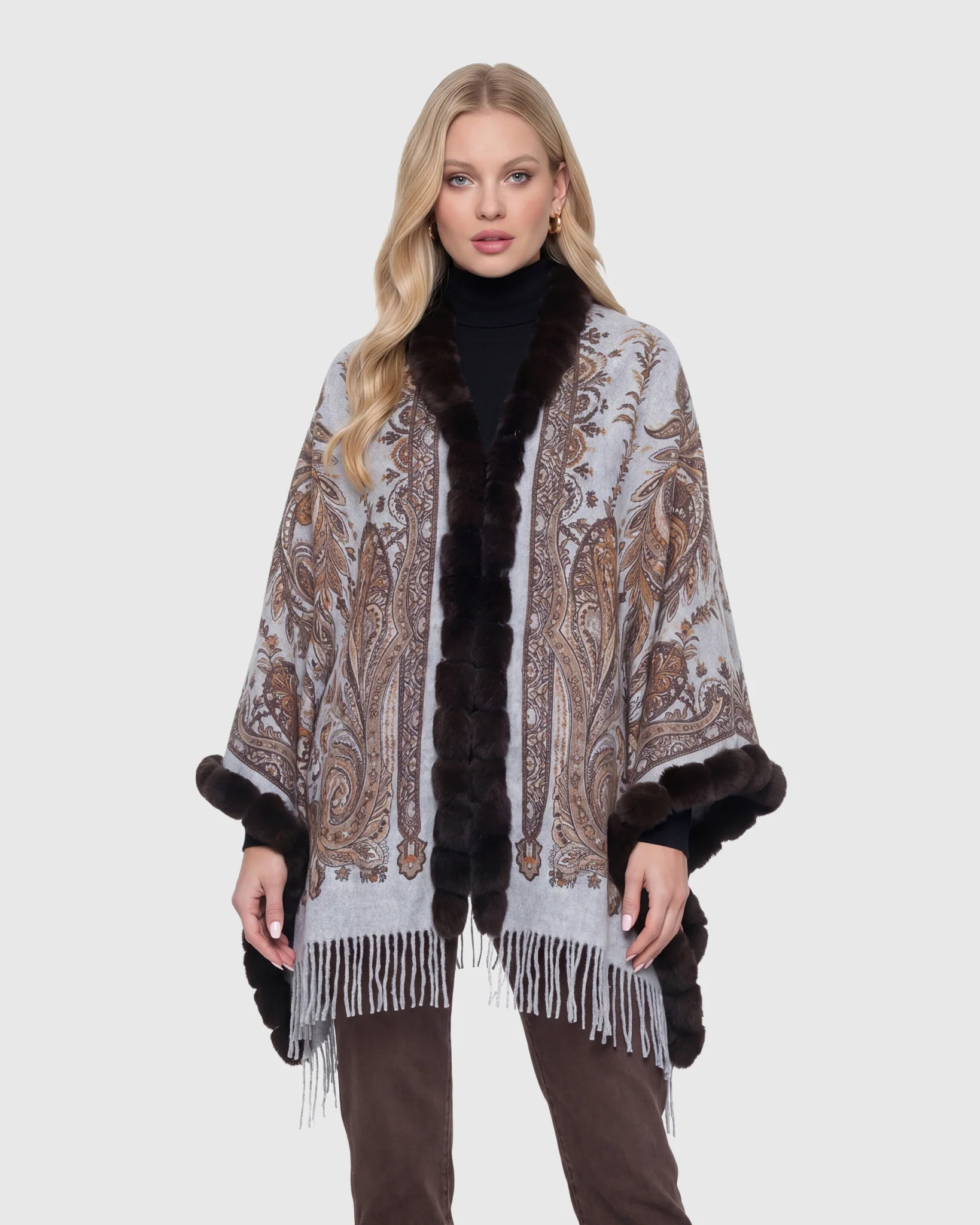 DOUBLE FACE CASHMERE STOLE WITH REX RABBIT SQUARE TOP AND BOTTOM - Image 9
