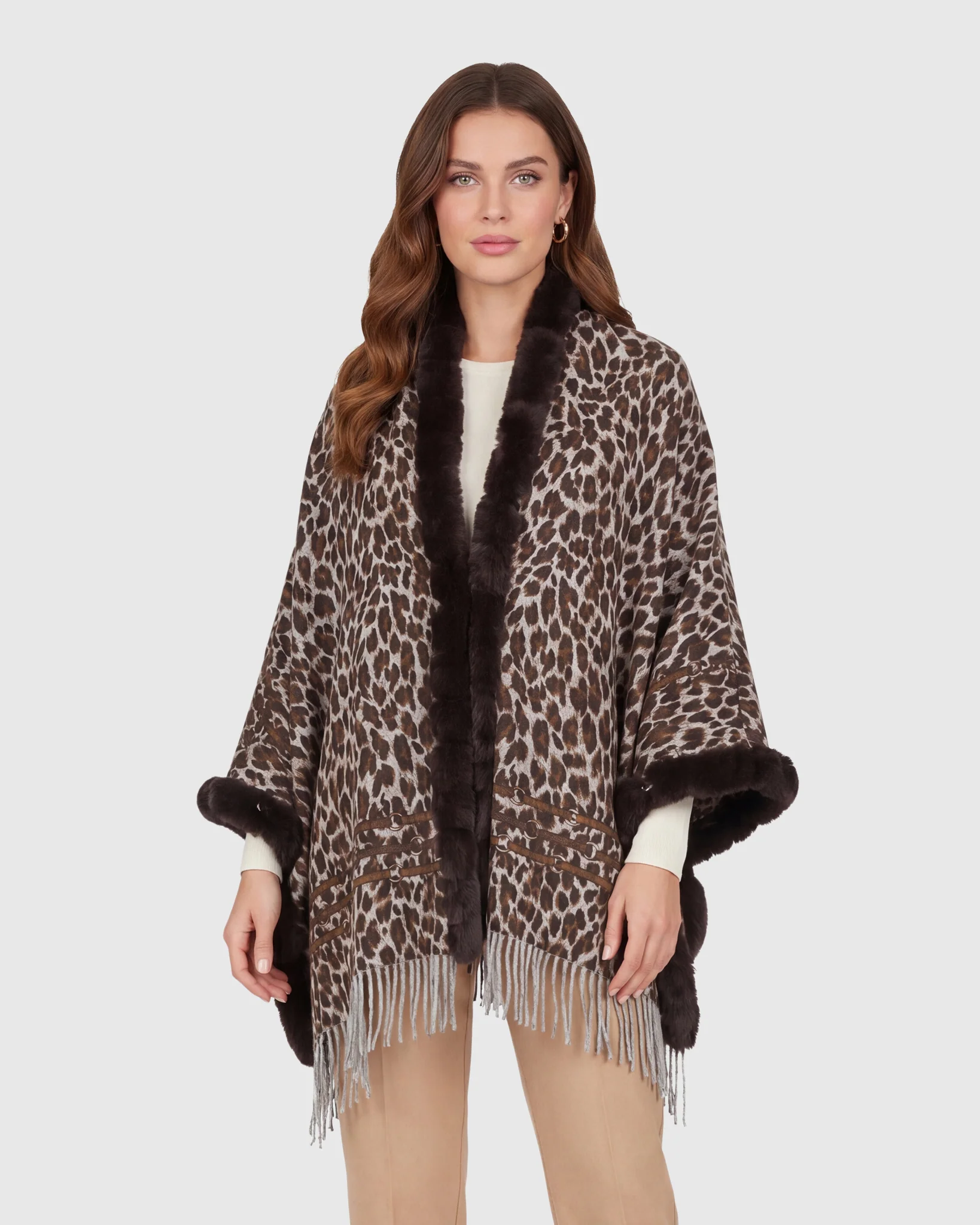 DOUBLE FACE CASHMERE STOLE WITH REX RABBIT SQUARE TOP AND BOTTOM - Image 5