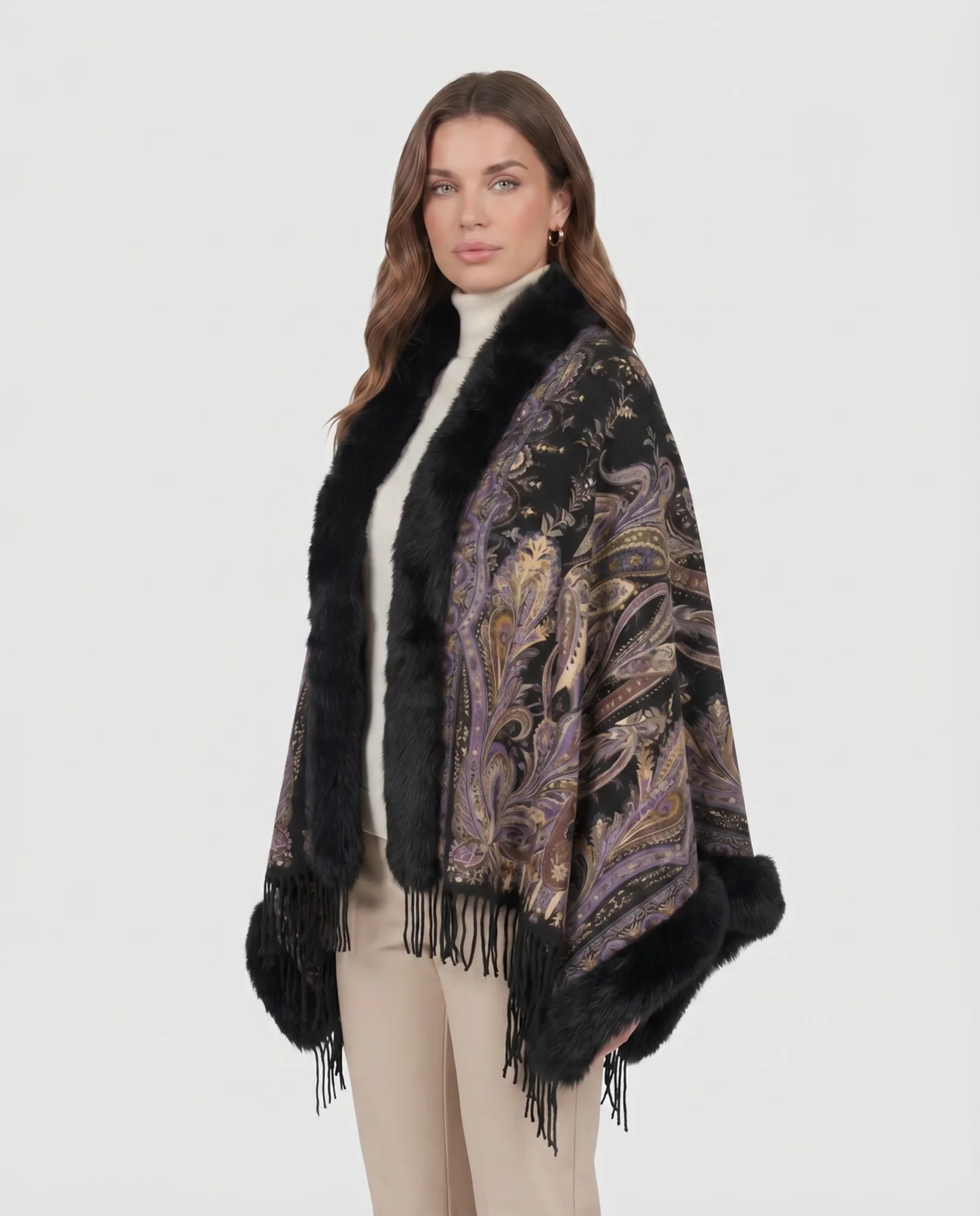 DOUBLE FACE CASHMERE STOLE WITH TOSCANA LAMB TAPE TOP AND BOTTOM - Image 5