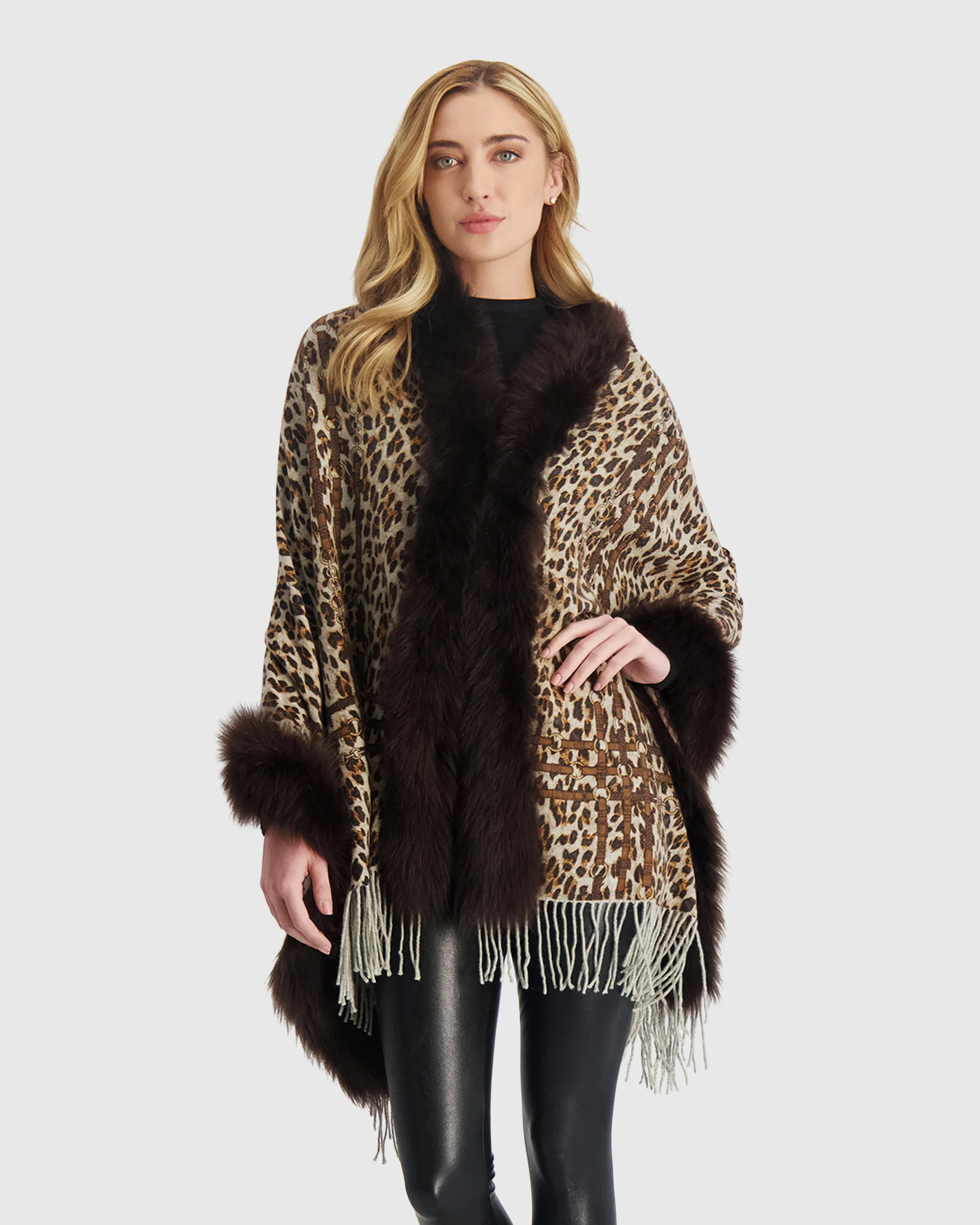 DOUBLE FACE CASHMERE STOLE WITH TOSCANA LAMB TAPE TOP AND BOTTOM