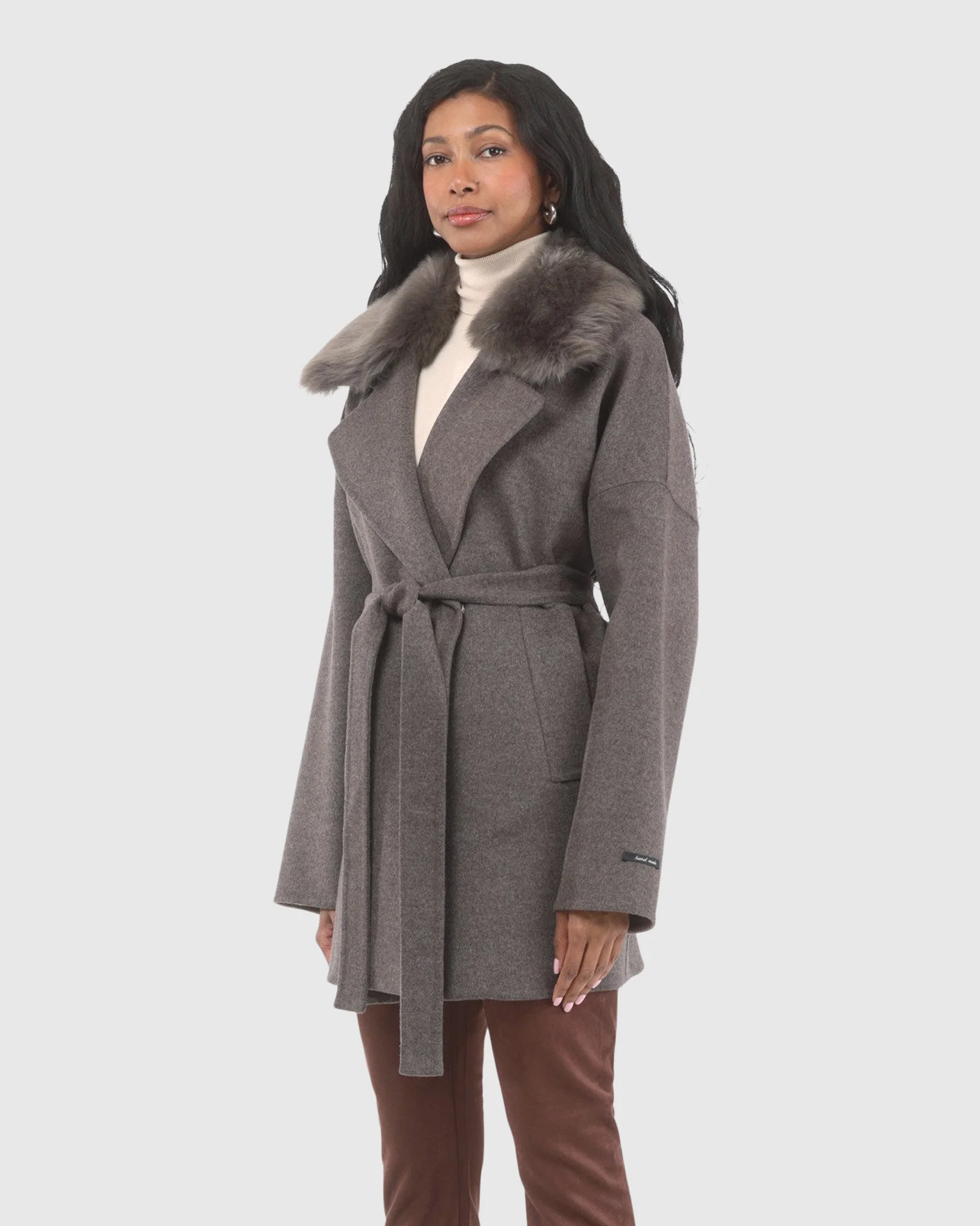 DOUBLE FACE LORO PIANA WOOL AND CASHMERE BLEND BELTED JACKET WITH DETACHABLE MERINILLO SHEARLING LAMB TRIM - Image 10