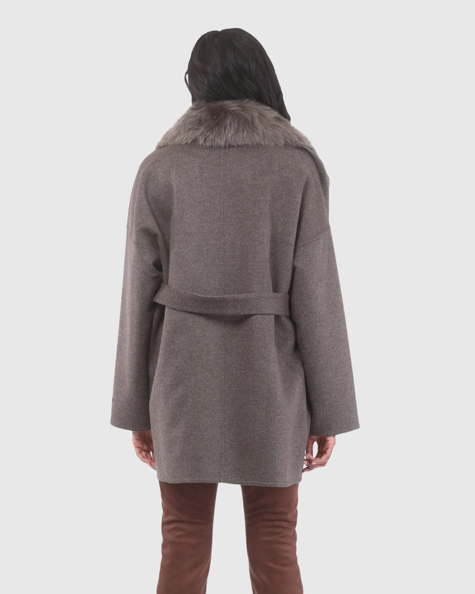 DOUBLE FACE LORO PIANA WOOL AND CASHMERE BLEND BELTED JACKET WITH DETACHABLE MERINILLO SHEARLING LAMB TRIM - Image 12