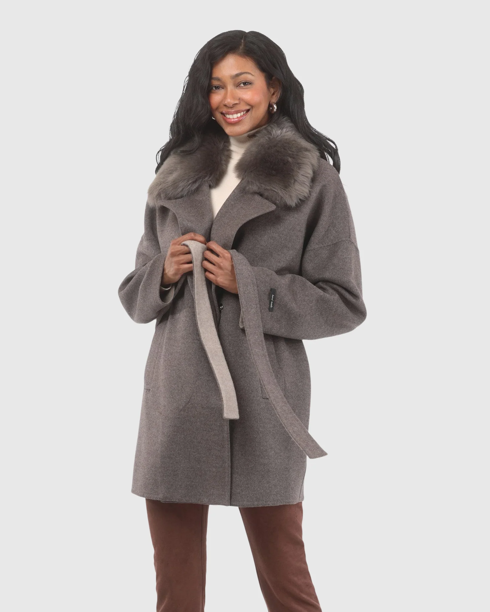 DOUBLE FACE LORO PIANA WOOL AND CASHMERE BLEND BELTED JACKET WITH DETACHABLE MERINILLO SHEARLING LAMB TRIM - Image 13
