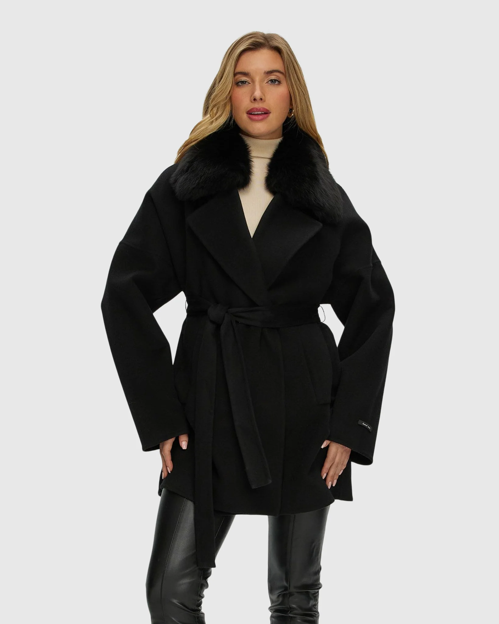 DOUBLE FACE LORO PIANA WOOL AND CASHMERE BLEND BELTED JACKET WITH DETACHABLE MERINILLO SHEARLING LAMB TRIM - Image 4