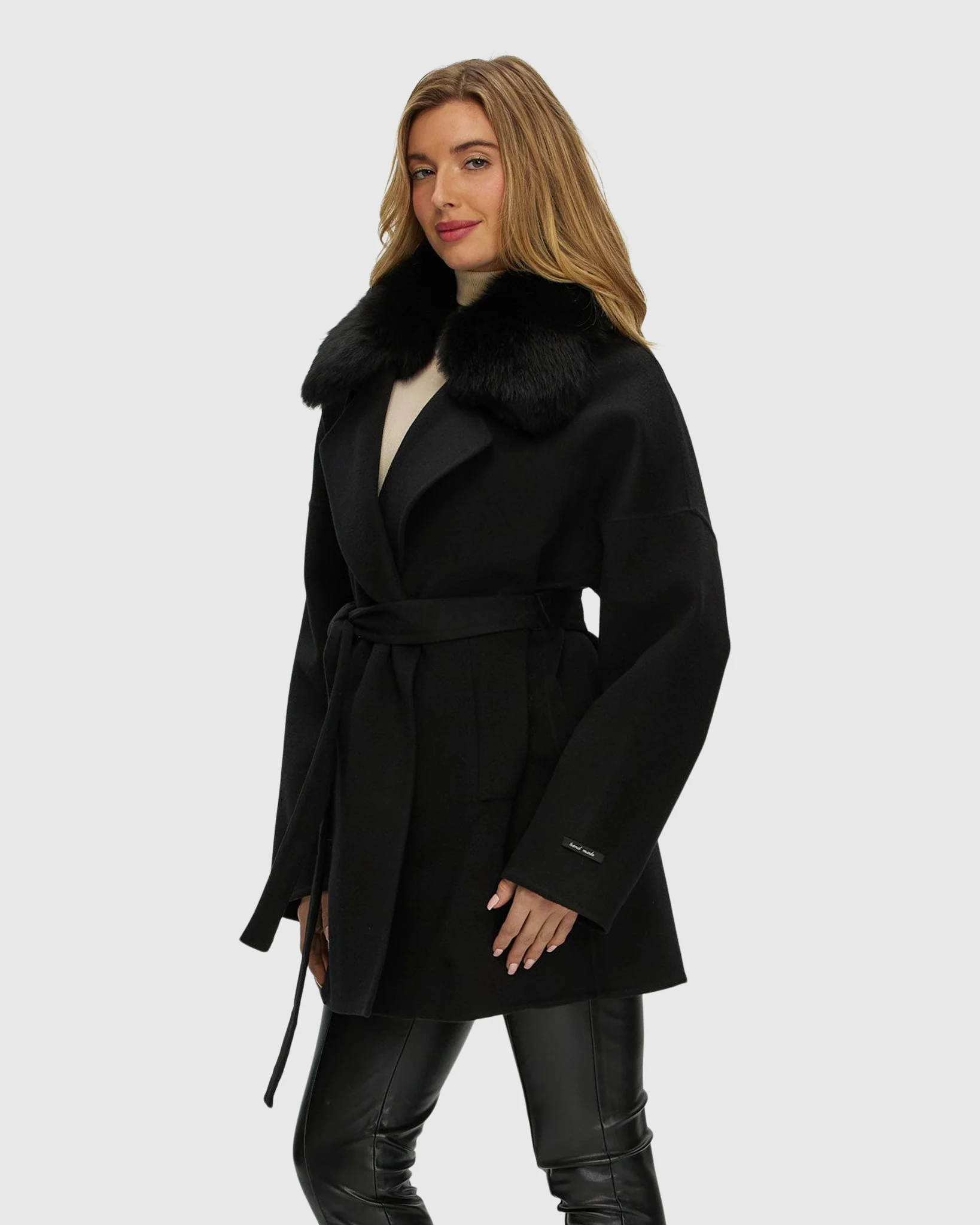 DOUBLE FACE LORO PIANA WOOL AND CASHMERE BLEND BELTED JACKET WITH DETACHABLE MERINILLO SHEARLING LAMB TRIM - Image 5
