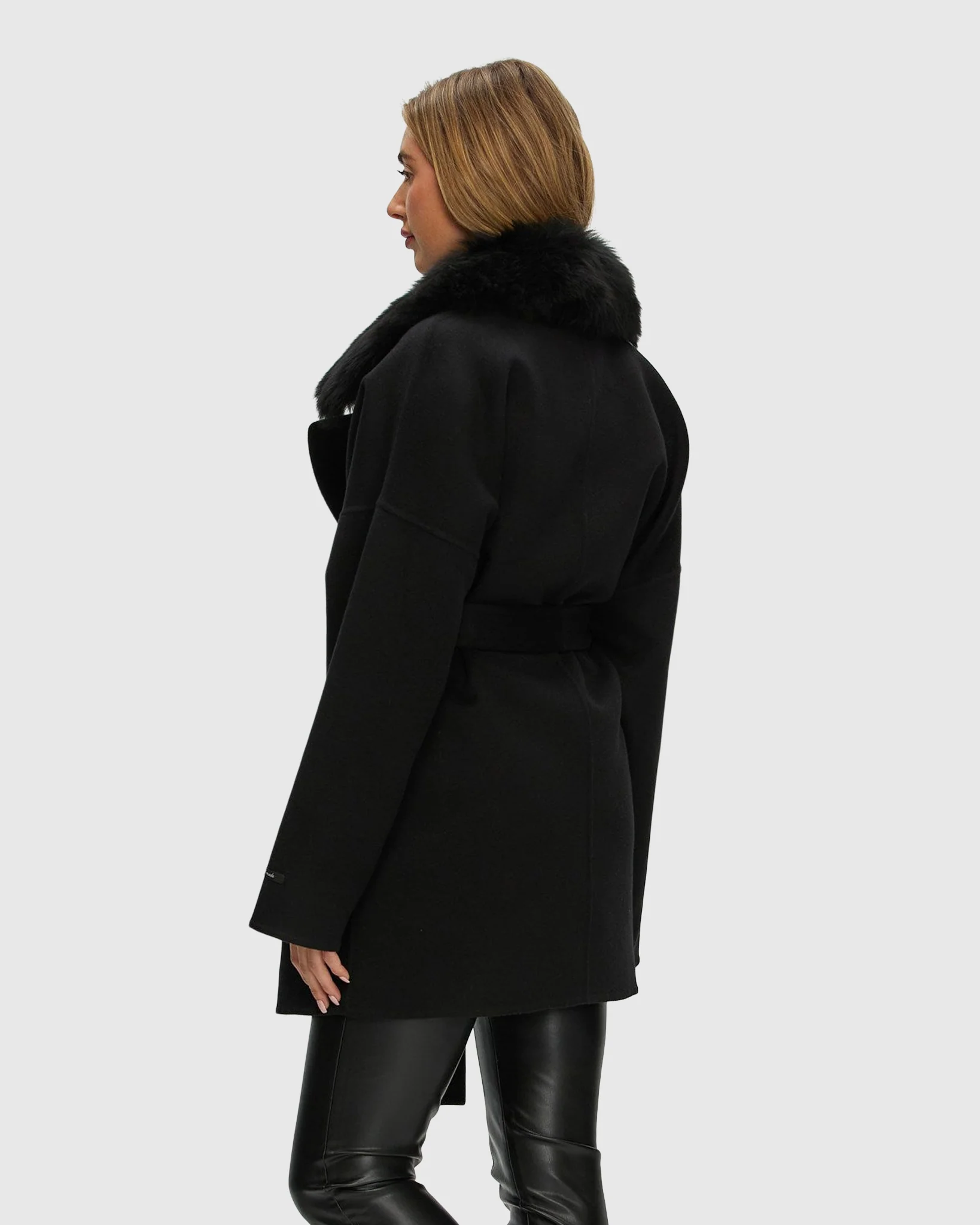 DOUBLE FACE LORO PIANA WOOL AND CASHMERE BLEND BELTED JACKET WITH DETACHABLE MERINILLO SHEARLING LAMB TRIM - Image 6