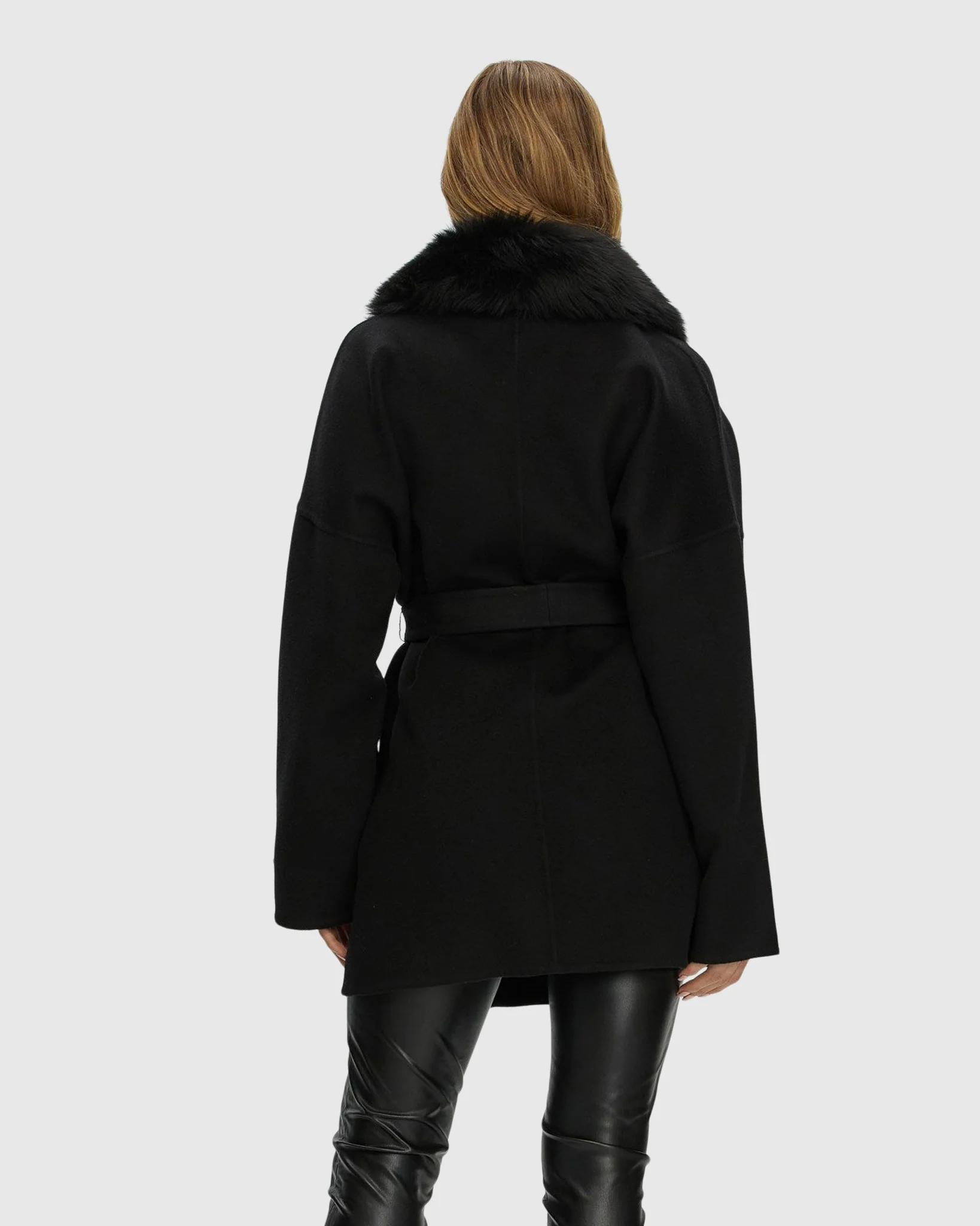 DOUBLE FACE LORO PIANA WOOL AND CASHMERE BLEND BELTED JACKET WITH DETACHABLE MERINILLO SHEARLING LAMB TRIM - Image 7
