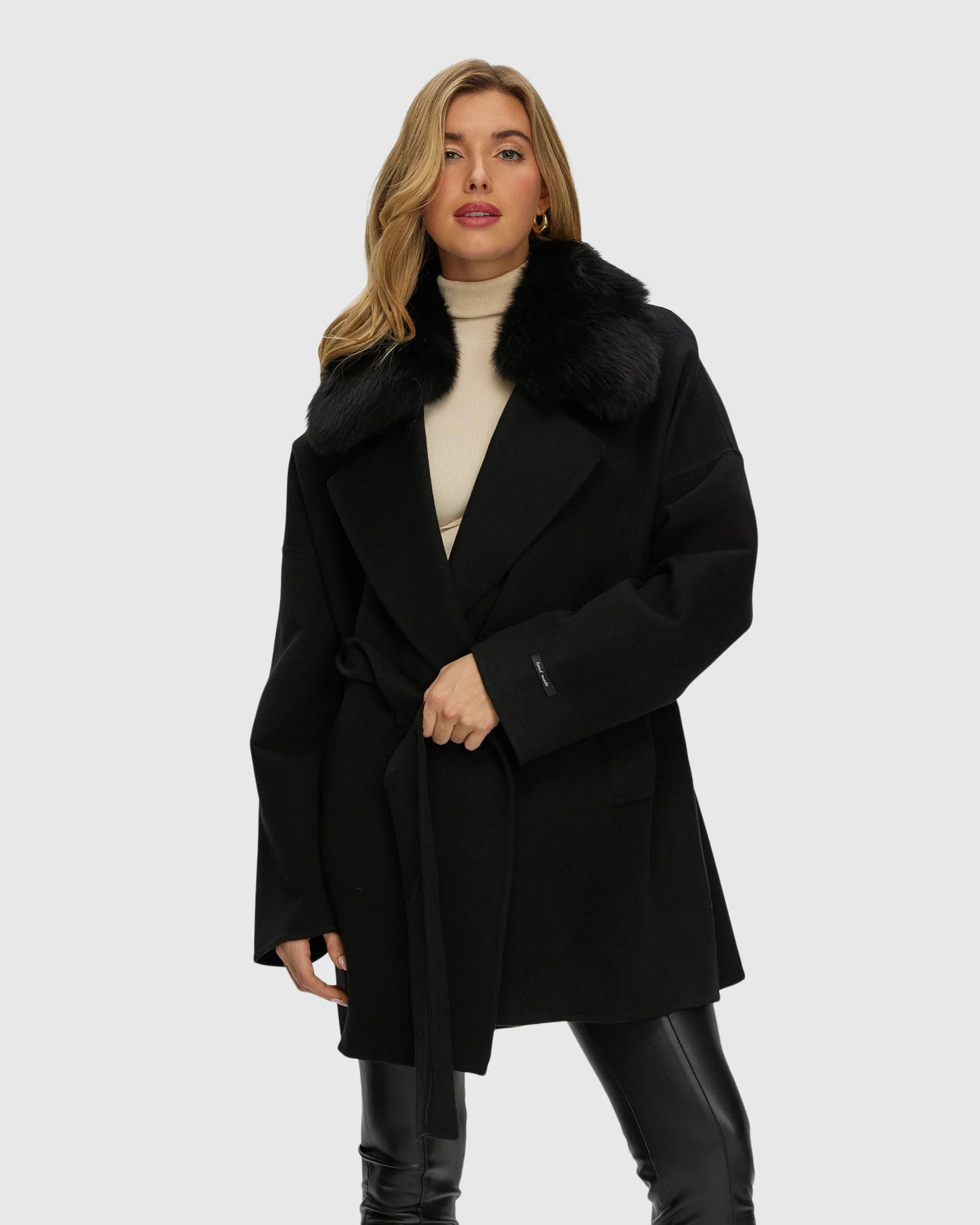 DOUBLE FACE LORO PIANA WOOL AND CASHMERE BLEND BELTED JACKET WITH DETACHABLE MERINILLO SHEARLING LAMB TRIM - Image 8