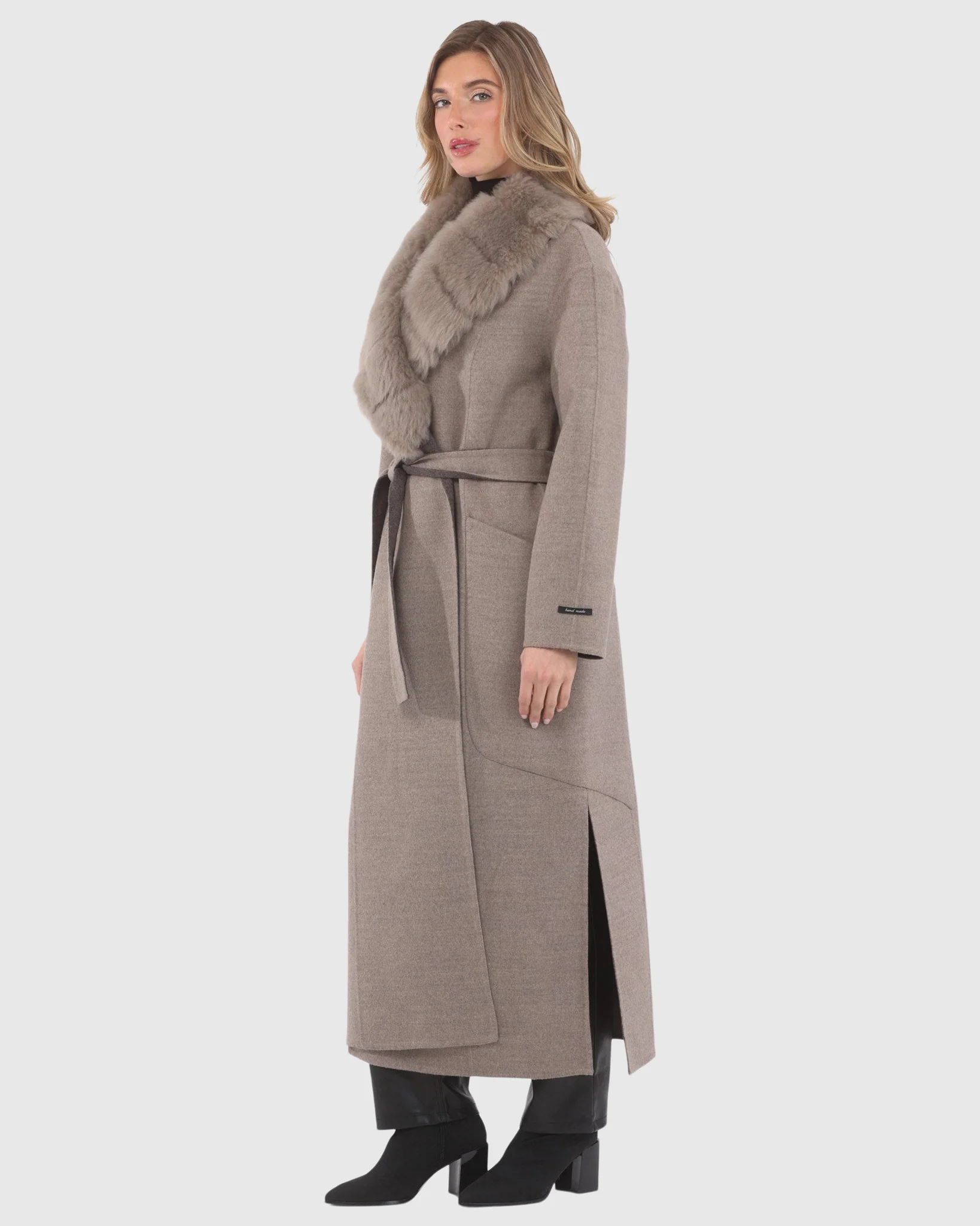 DOUBLE FACE LORO PIANA WOOL AND CASHMERE COAT WITH DETACHABLE MERINILLO SHEARLING LAMB COLLAR, BELT - Image 10