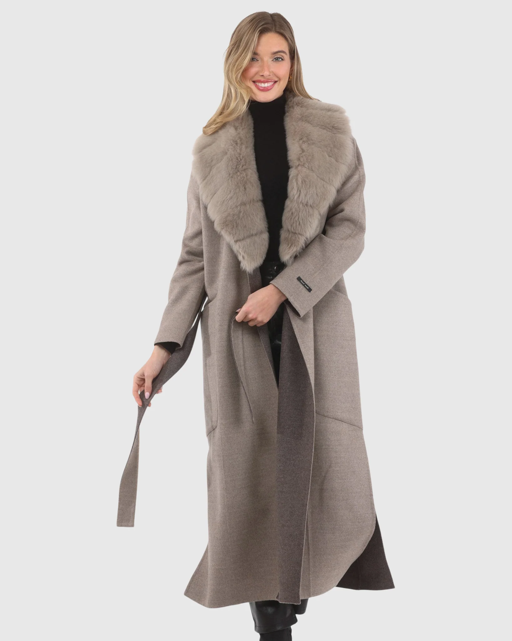 DOUBLE FACE LORO PIANA WOOL AND CASHMERE COAT WITH DETACHABLE MERINILLO SHEARLING LAMB COLLAR, BELT - Image 11