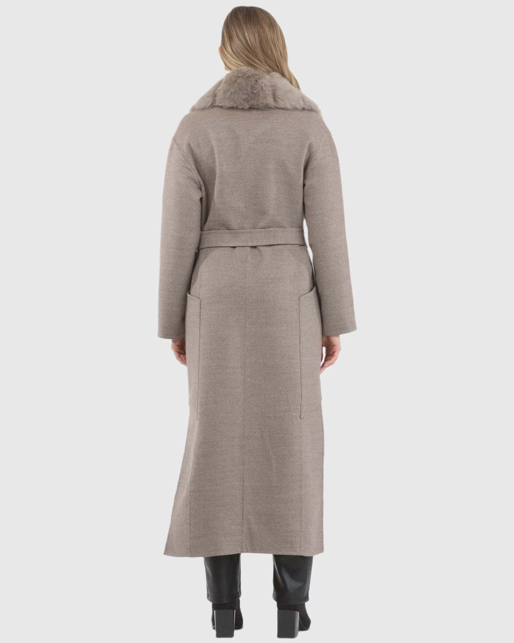 DOUBLE FACE LORO PIANA WOOL AND CASHMERE COAT WITH DETACHABLE MERINILLO SHEARLING LAMB COLLAR, BELT - Image 12