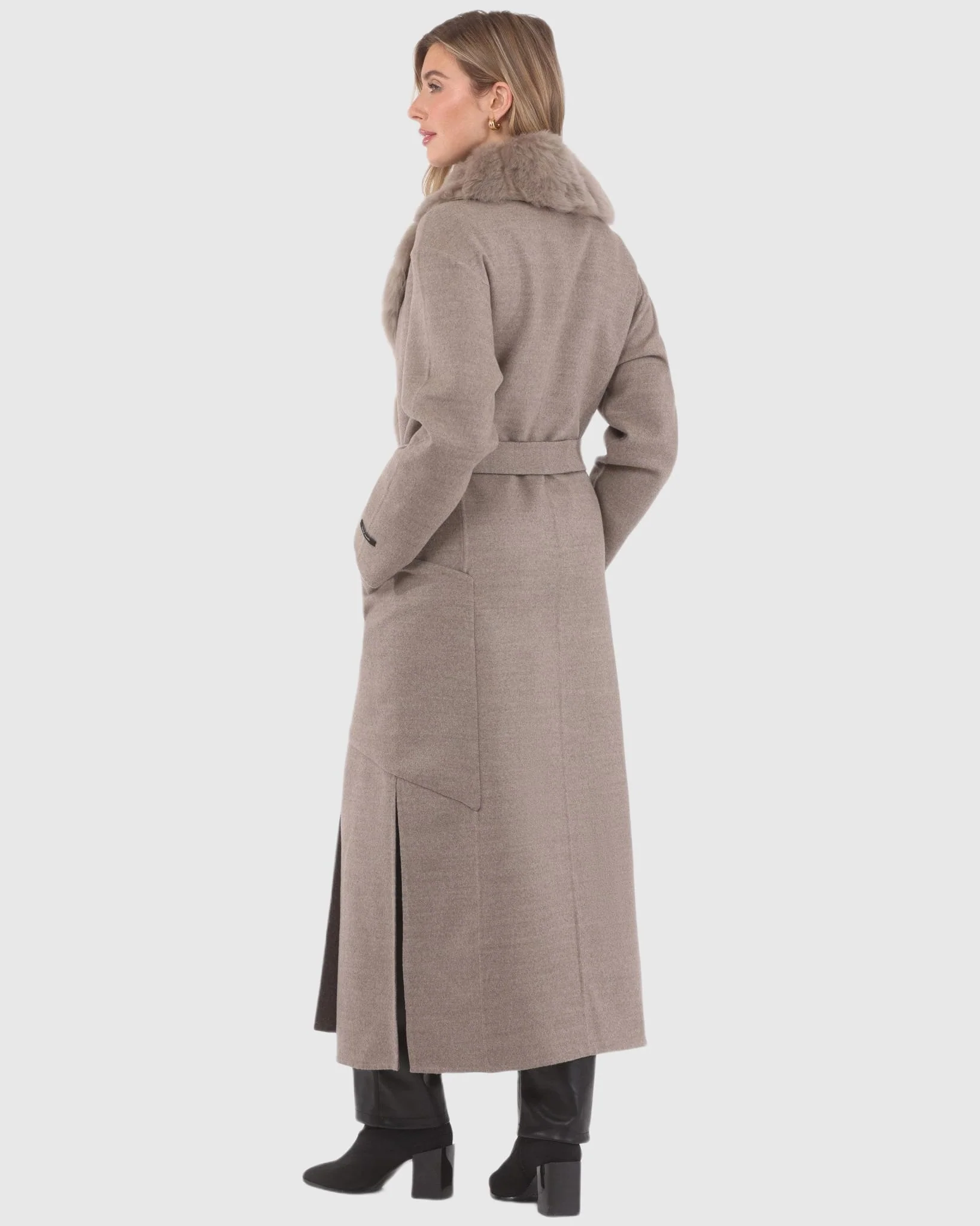 DOUBLE FACE LORO PIANA WOOL AND CASHMERE COAT WITH DETACHABLE MERINILLO SHEARLING LAMB COLLAR, BELT - Image 14