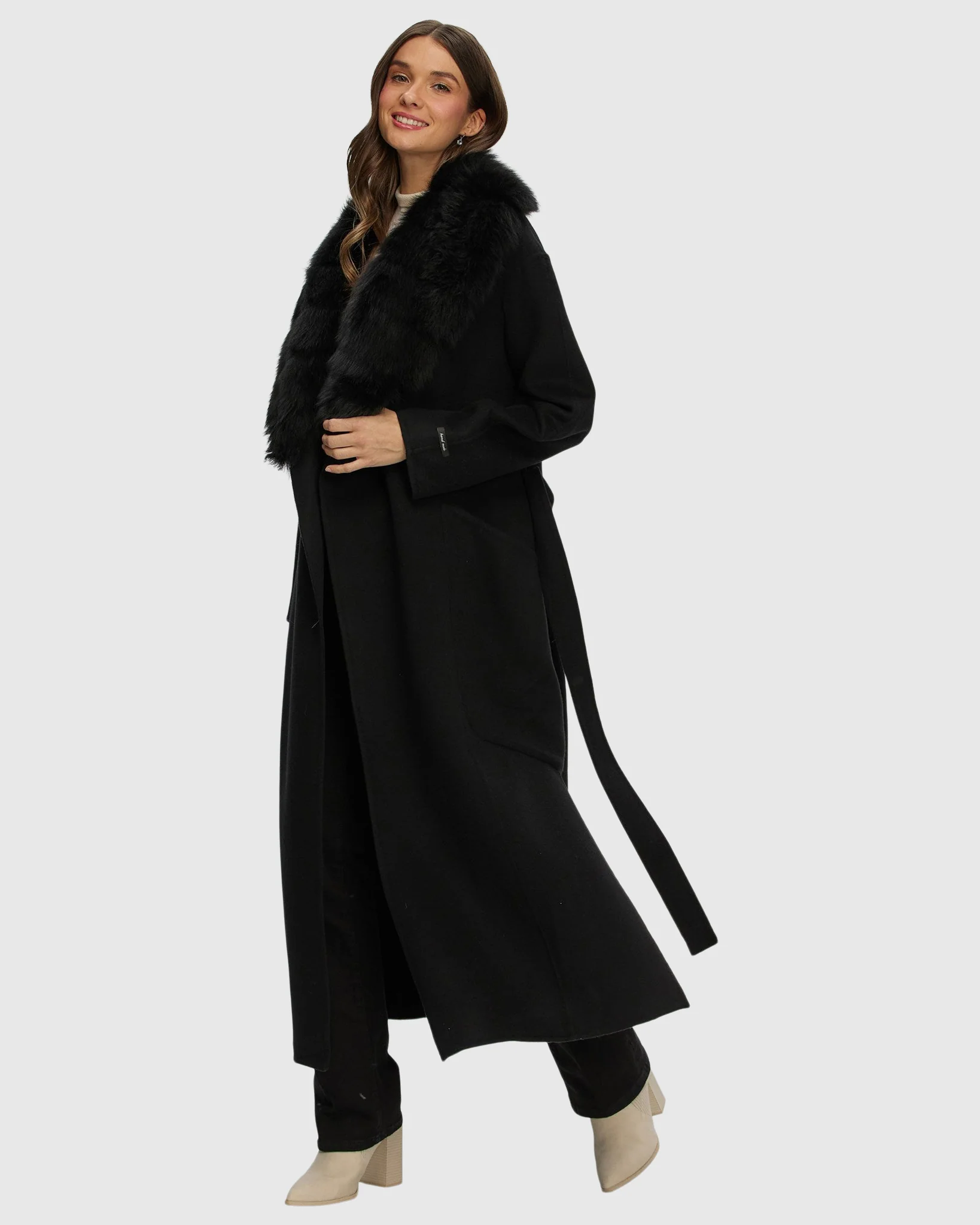 DOUBLE FACE LORO PIANA WOOL AND CASHMERE COAT WITH DETACHABLE MERINILLO SHEARLING LAMB COLLAR, BELT - Image 16