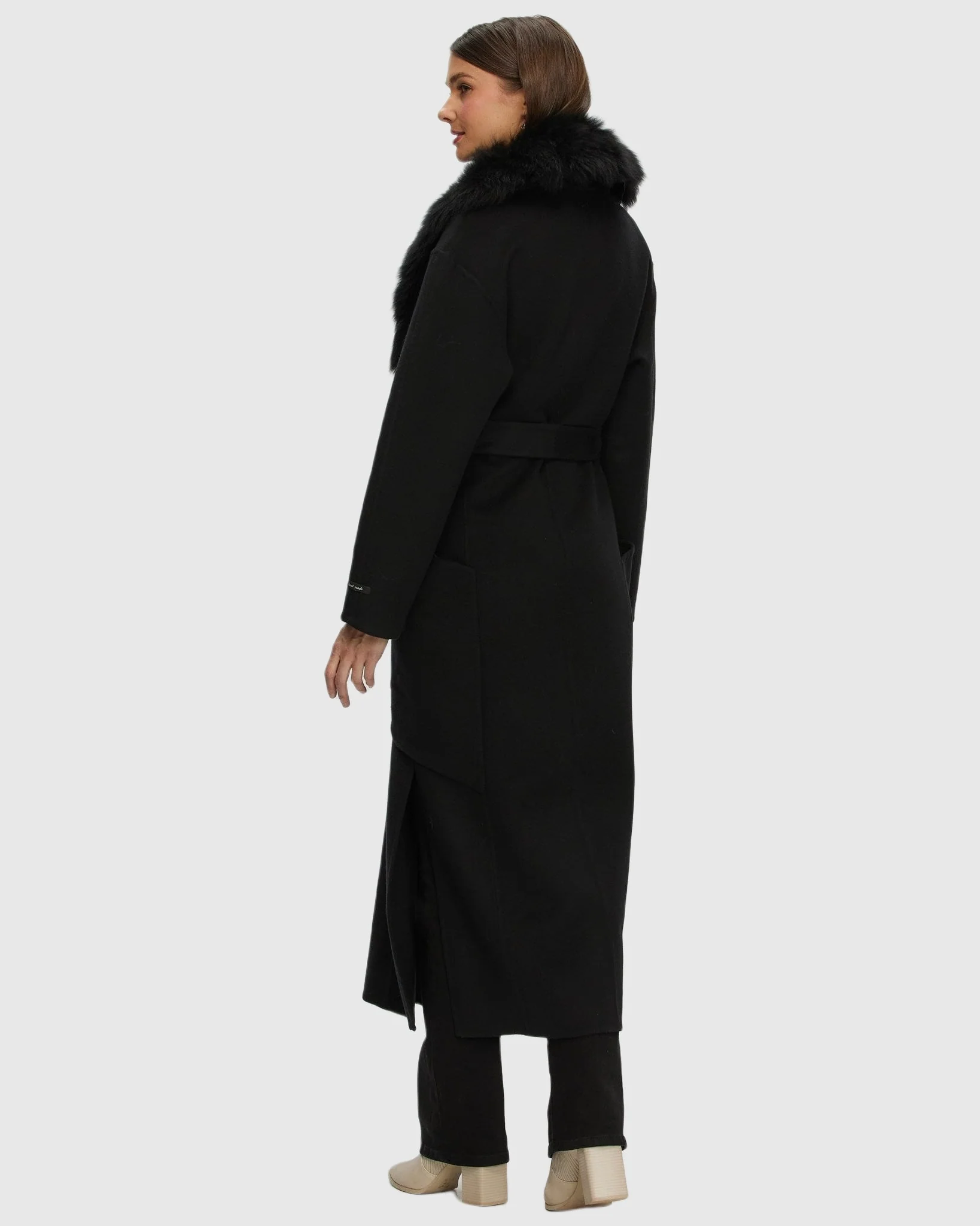 DOUBLE FACE LORO PIANA WOOL AND CASHMERE COAT WITH DETACHABLE MERINILLO SHEARLING LAMB COLLAR, BELT - Image 18