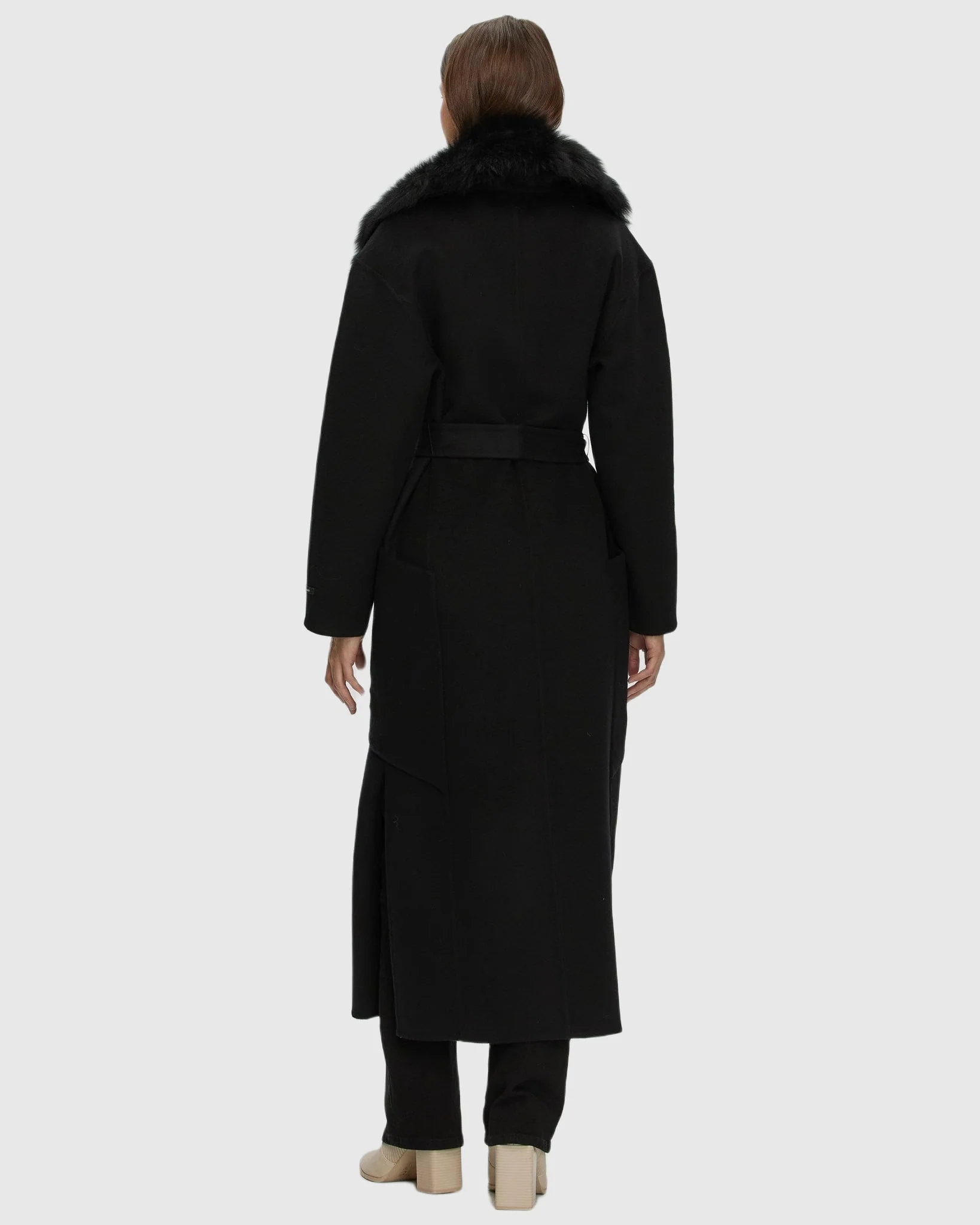 DOUBLE FACE LORO PIANA WOOL AND CASHMERE COAT WITH DETACHABLE MERINILLO SHEARLING LAMB COLLAR, BELT - Image 19