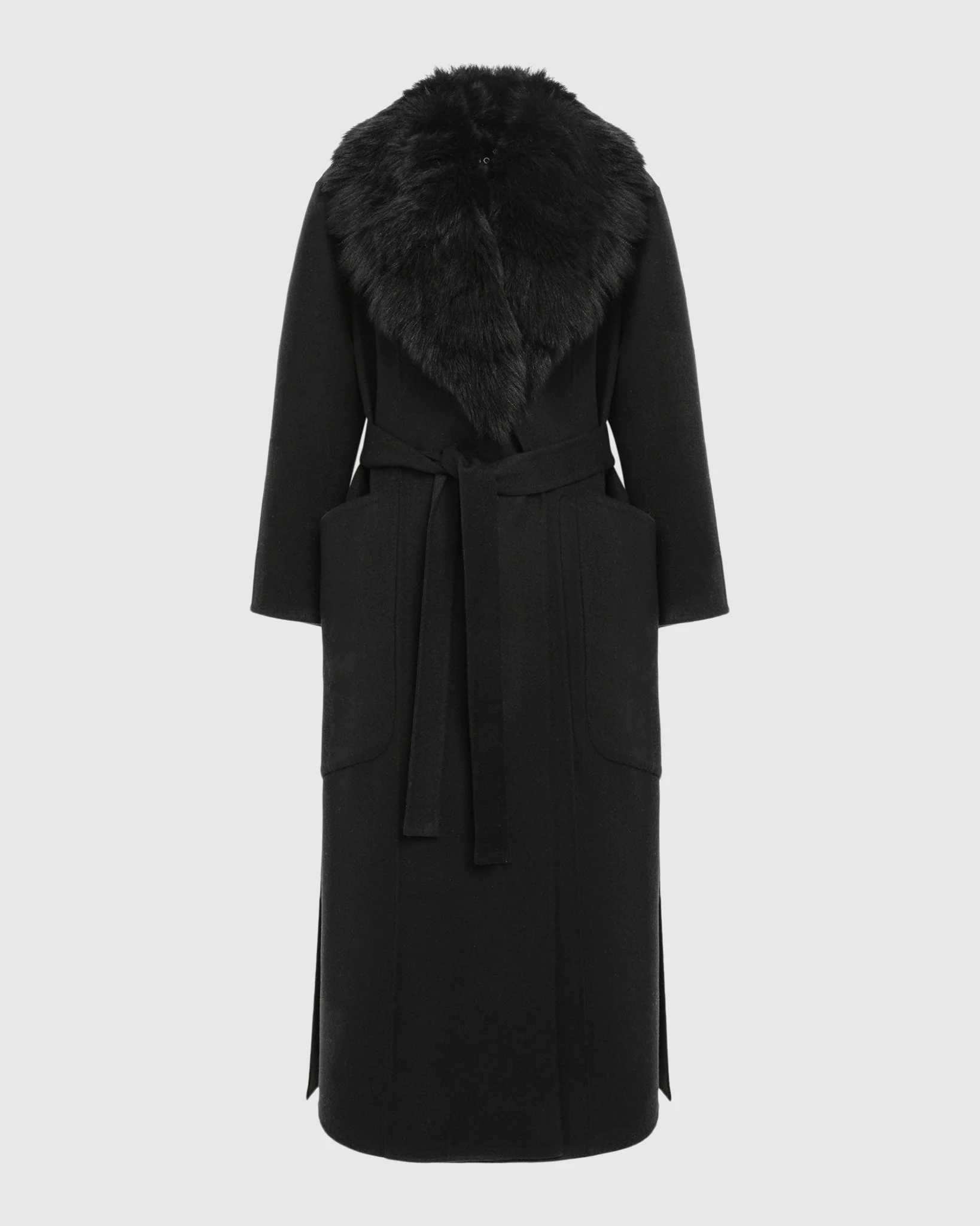 DOUBLE FACE LORO PIANA WOOL AND CASHMERE COAT WITH DETACHABLE MERINILLO SHEARLING LAMB COLLAR, BELT - Image 22