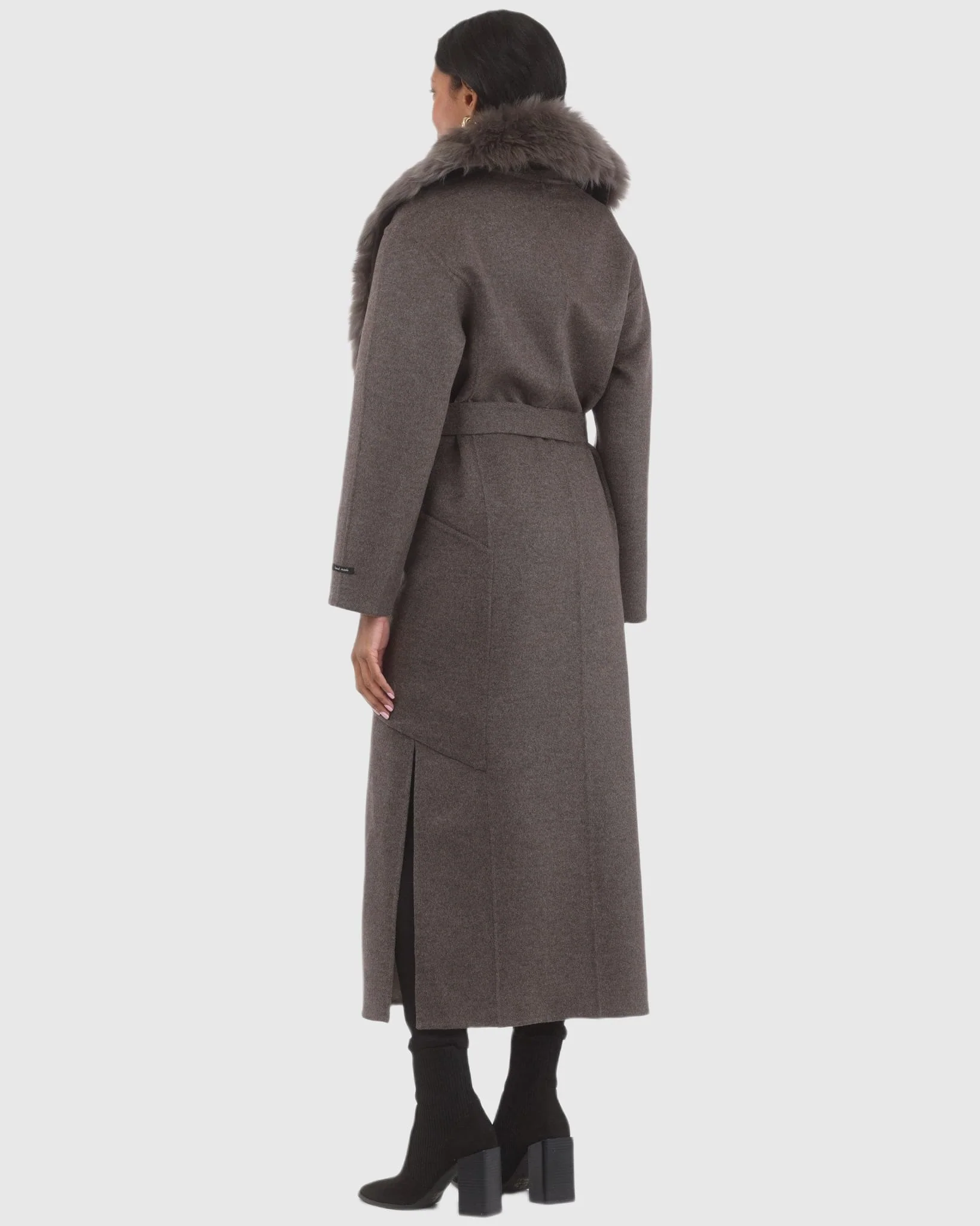 DOUBLE FACE LORO PIANA WOOL AND CASHMERE COAT WITH DETACHABLE MERINILLO SHEARLING LAMB COLLAR, BELT - Image 4