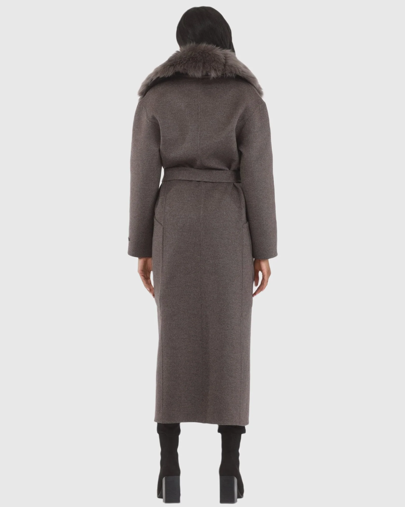 DOUBLE FACE LORO PIANA WOOL AND CASHMERE COAT WITH DETACHABLE MERINILLO SHEARLING LAMB COLLAR, BELT - Image 5