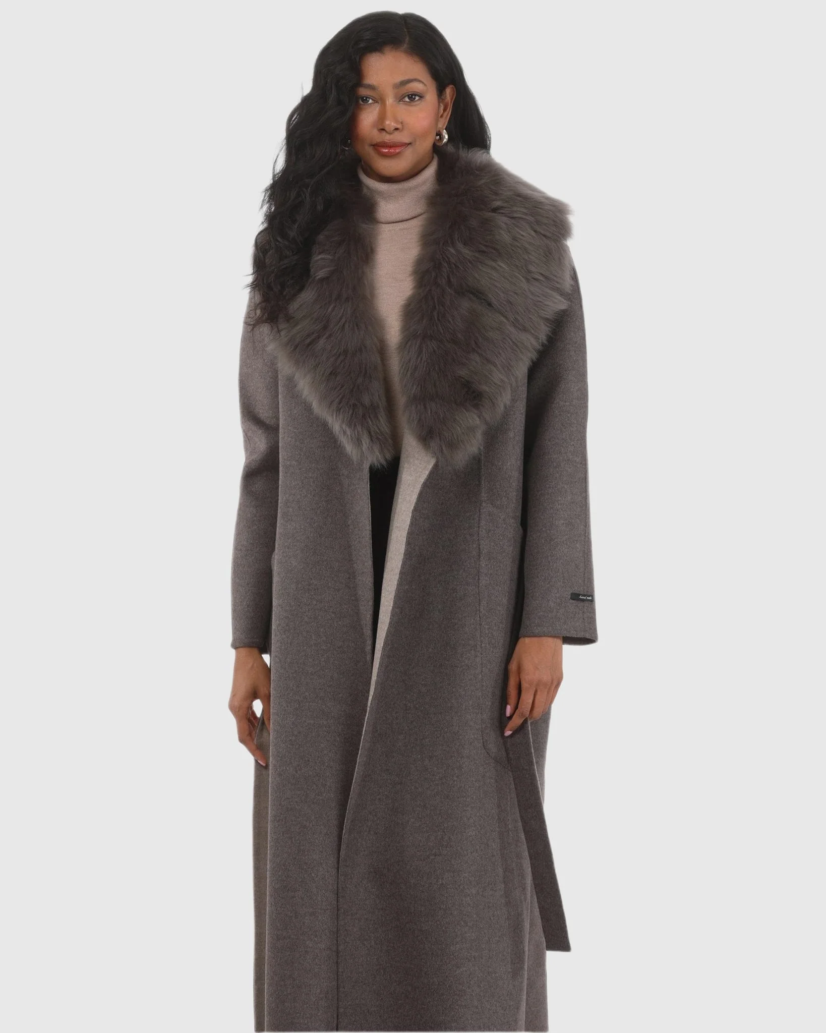 DOUBLE FACE LORO PIANA WOOL AND CASHMERE COAT WITH DETACHABLE MERINILLO SHEARLING LAMB COLLAR, BELT - Image 8
