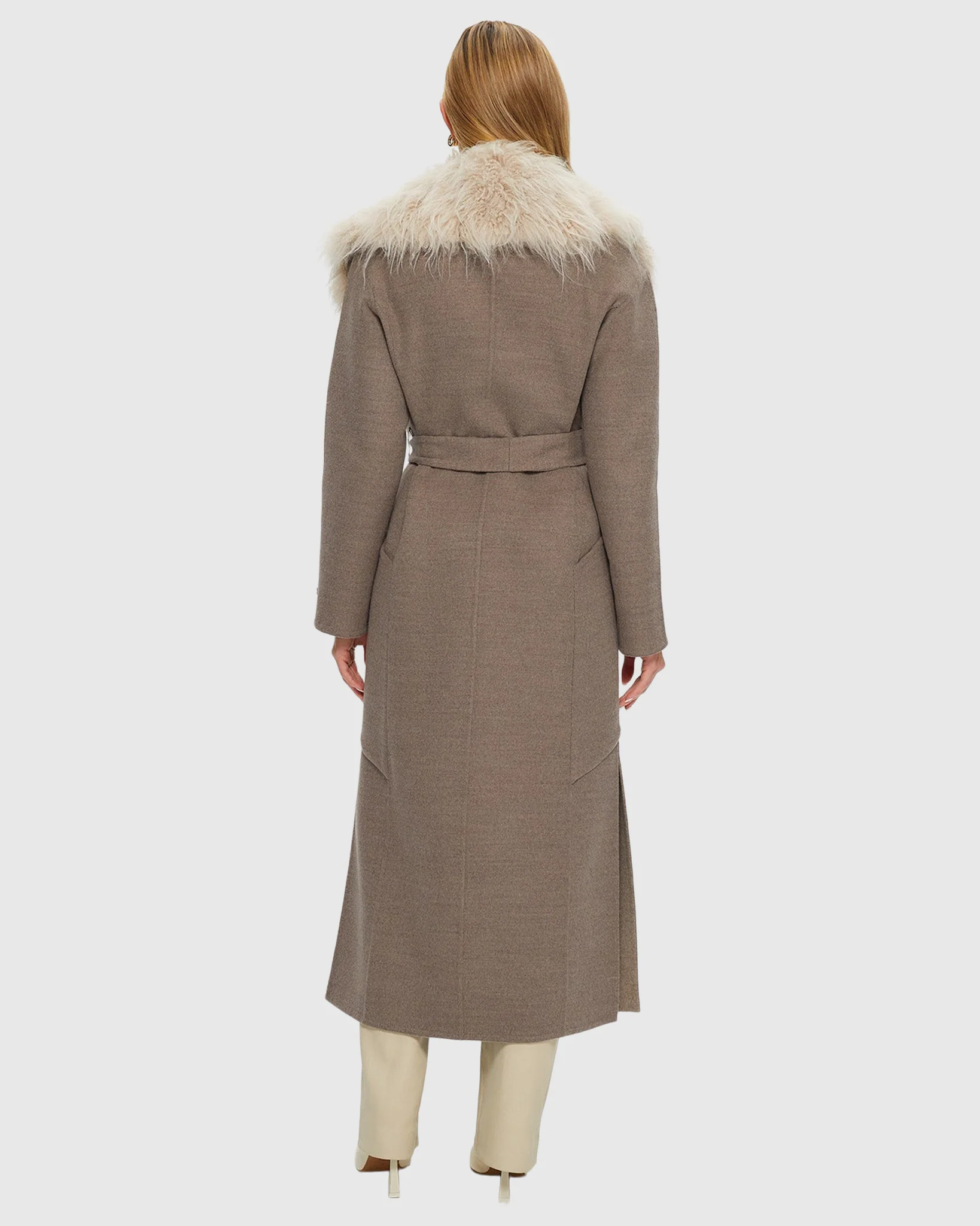 DOUBLE FACE LORO PIANA WOOL AND CASHMERE COAT WITH DETACHABLE CASHMERE GOAT COLLAR WITH BELT - Image 10